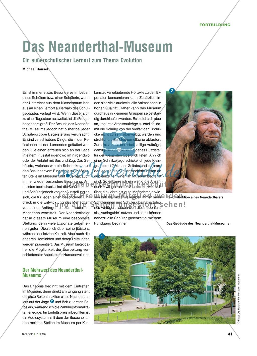 Das Neanderthal-Museum - Ein außerschulischer Lernort zum Thema Evolution Preview 1