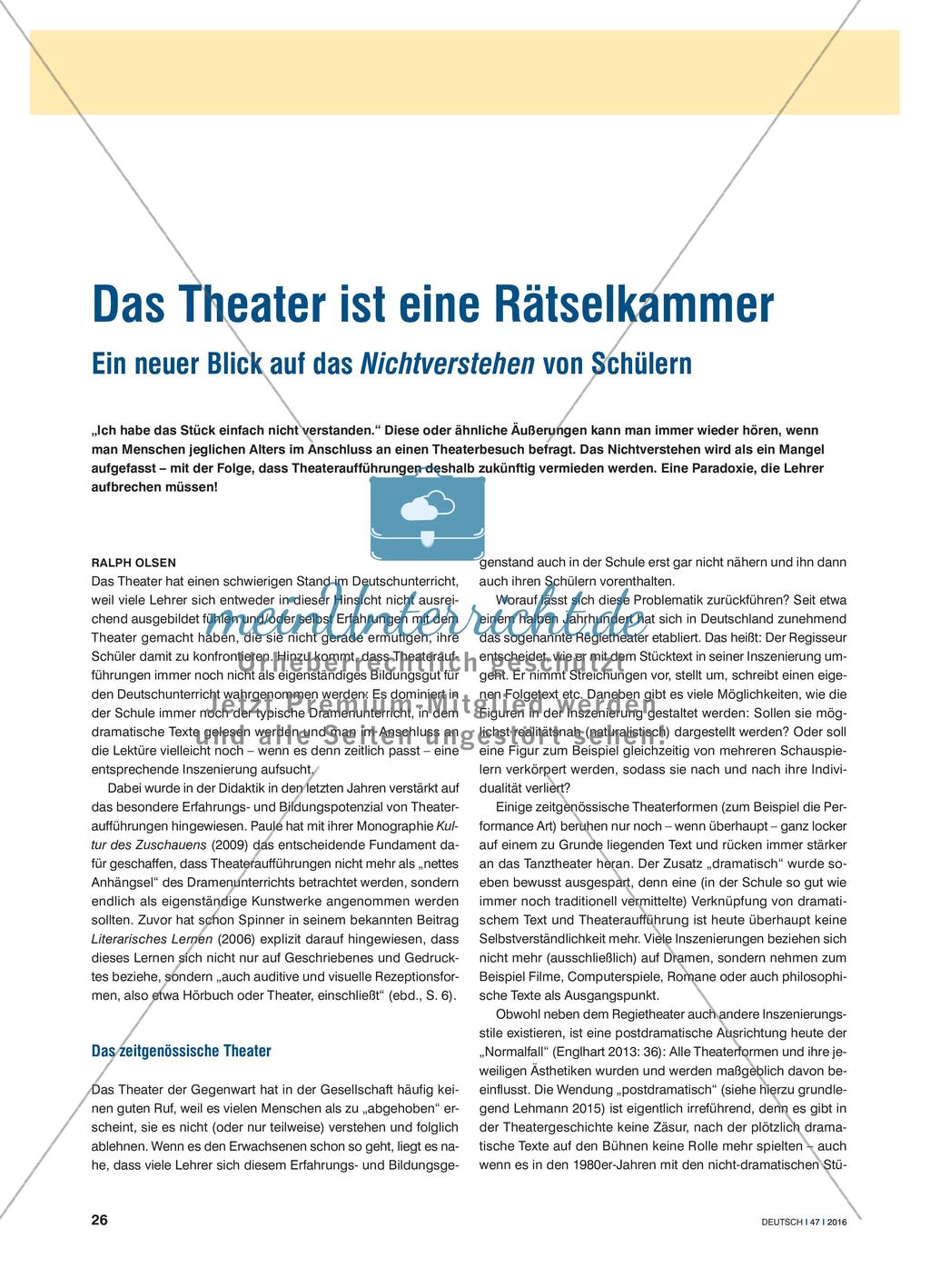 Das Theater ist eine Rätselkammer - Ein neuer Blick auf das Nichtverstehen von Schülern Preview 1