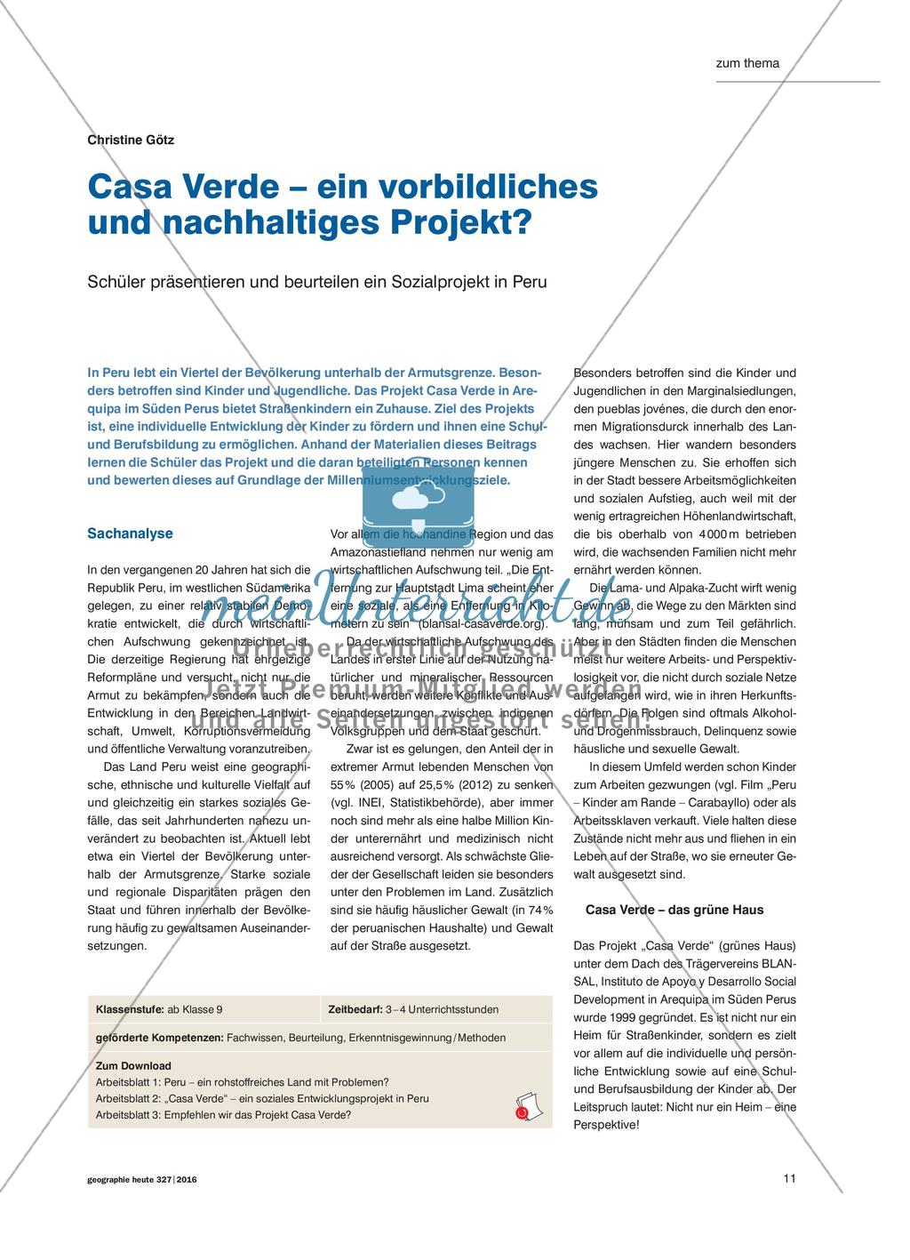 Casa Verde – ein vorbildliches und nachhaltiges Projekt?: Schüler präsentieren und beurteilen ein Sozialprojekt in Peru Preview 1