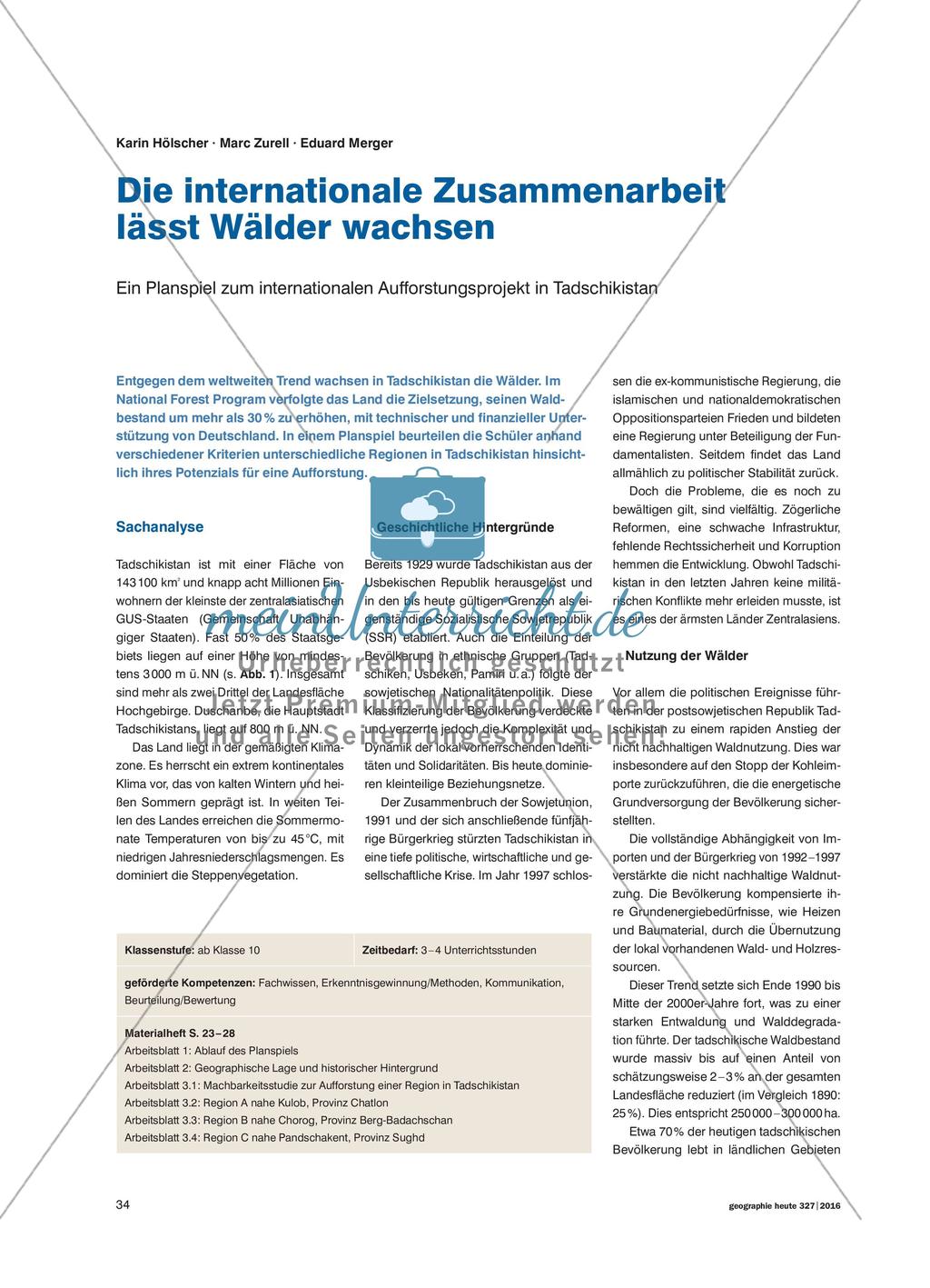 Die internationale Zusammenarbeit lässt Wälder wachsen - Ein Planspiel zum internationalen Aufforstungsprojekt in Tadschikistan Preview 1