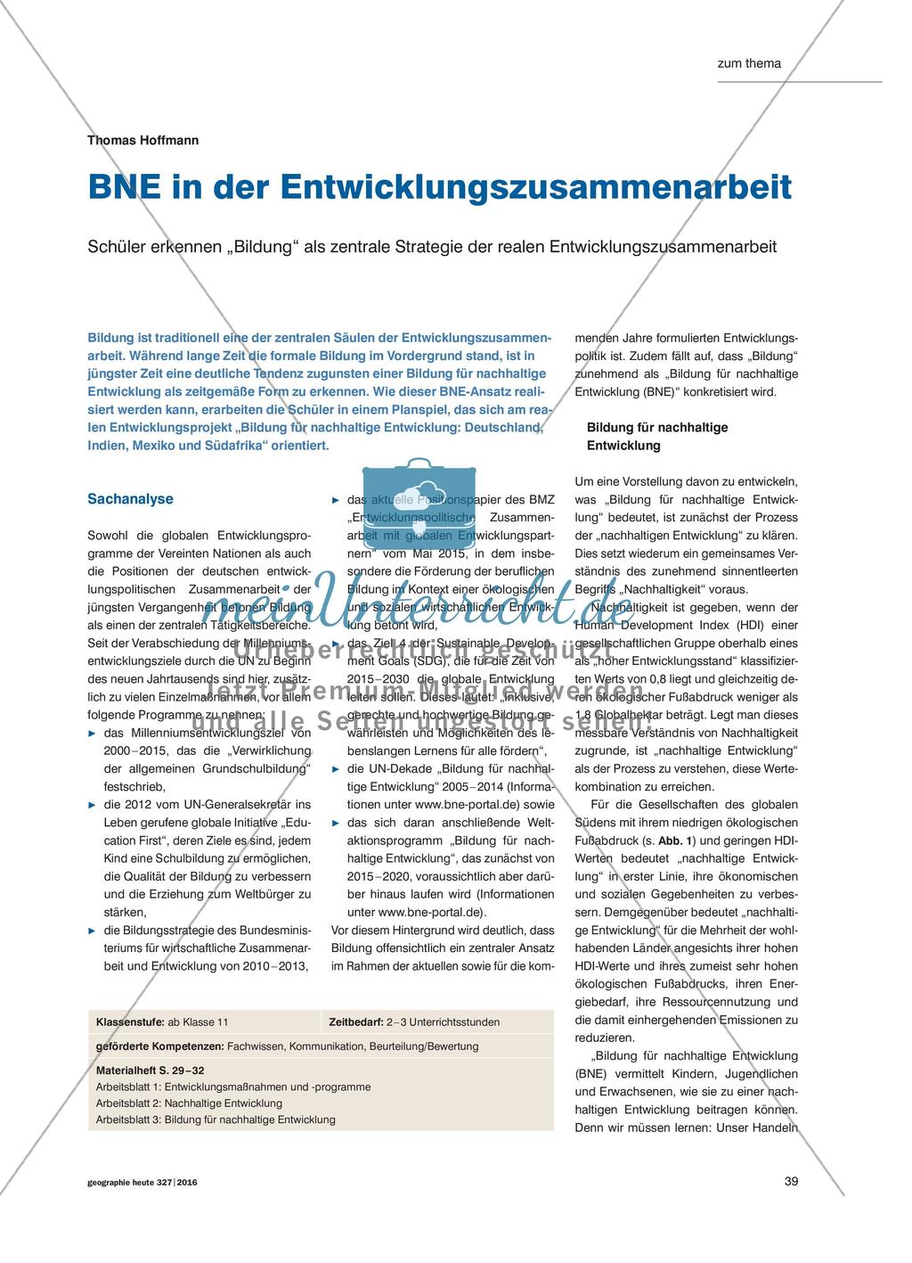 BNE in der Entwicklungszusammenarbeit - Schüler erkennen „Bildung“ als zentrale Strategie der realen Entwicklungszusammenarbeit Preview 1