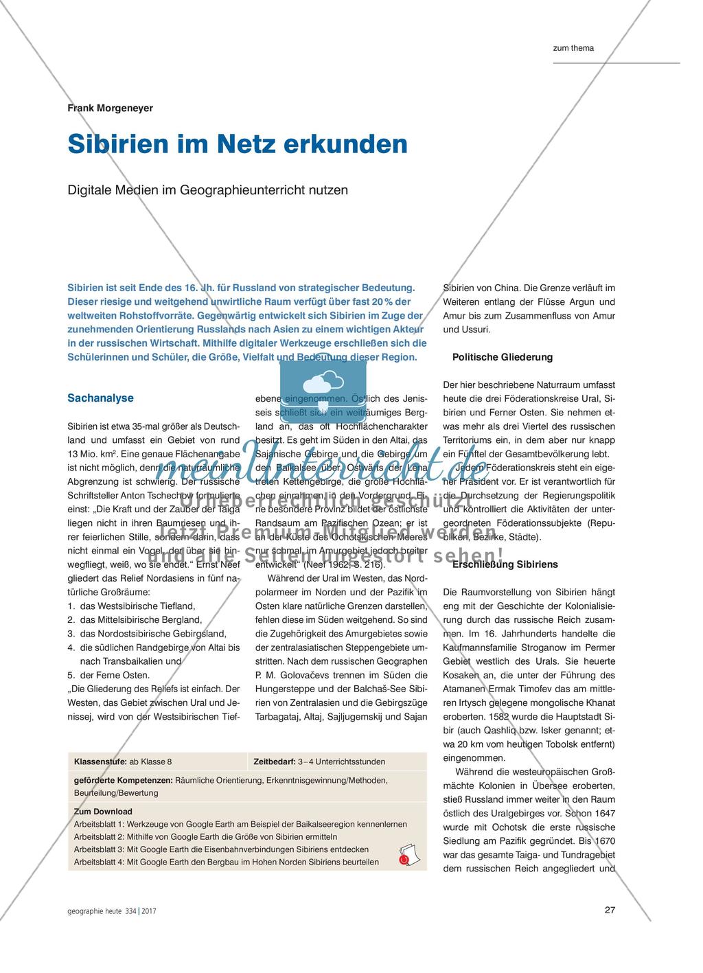 Sibirien im Netz erkunden - Digitale Medien im Geographieunterricht nutzen Preview 1