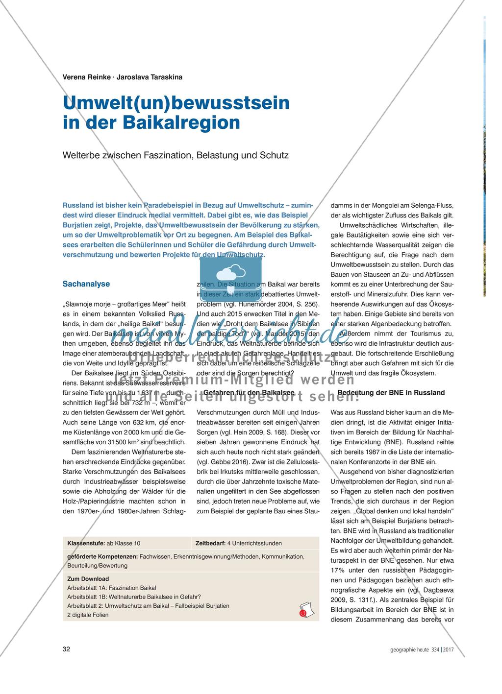 Umwelt(un)bewusstsein in der Baikalregion - Welterbe zwischen Faszination, Belastung und Schutz Preview 1
