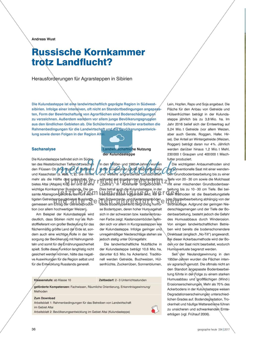Russische Kornkammer trotz Landflucht? - Herausforderungen für Agrarsteppen in Sibirien Preview 1