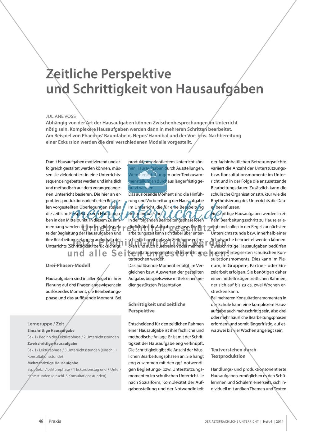 Zeitliche Perspektive und Schrittigkeit von Hausaufgaben Preview 1