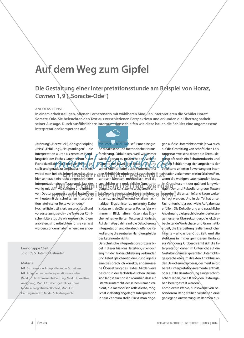 Die Gestaltung einer Interpretationsstunde am Beispiel von Horaz, Carmen 1, 9 Preview 1