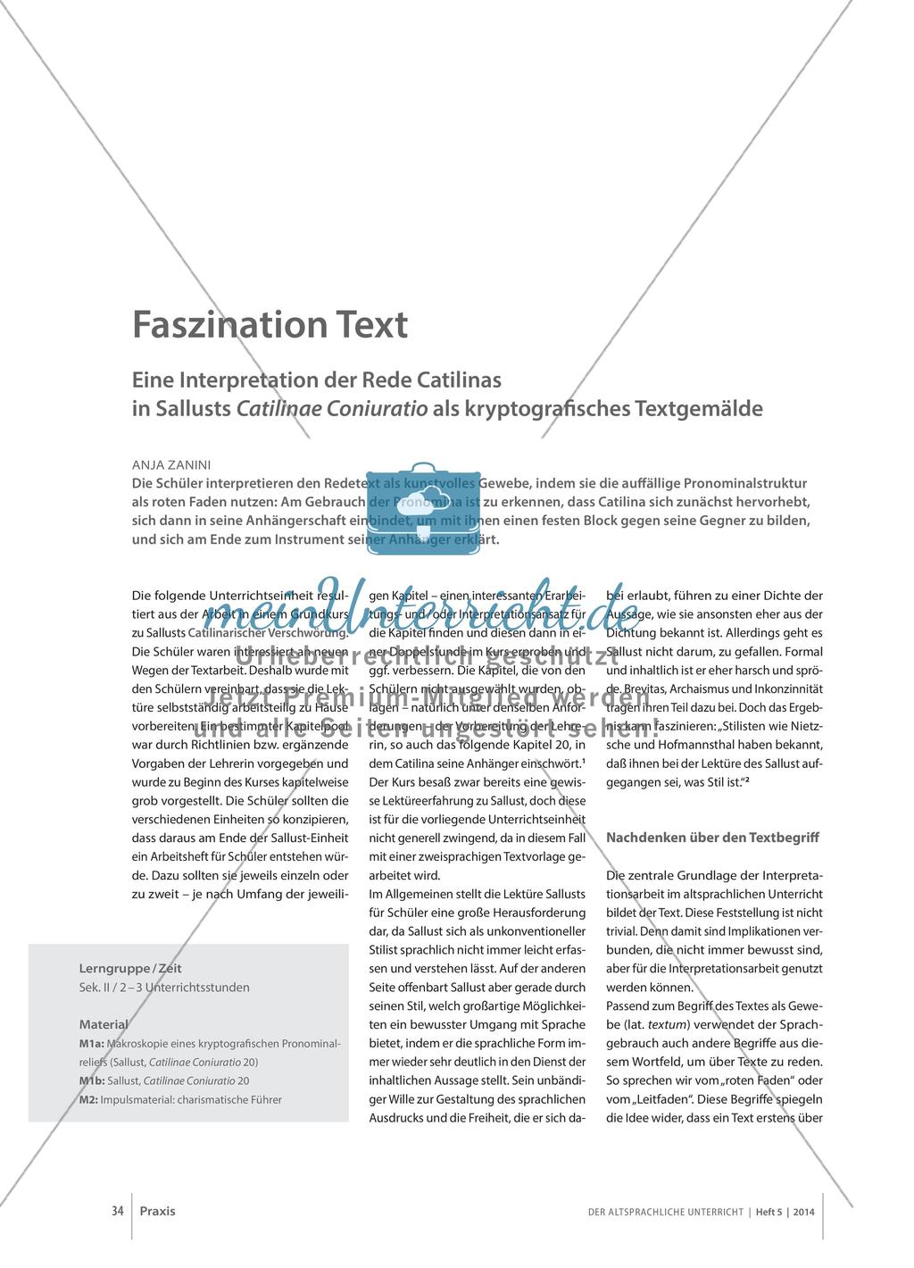 Textinterpretation: Rede Catilinas in Sallusts Catilinae Coniuratio Preview 1