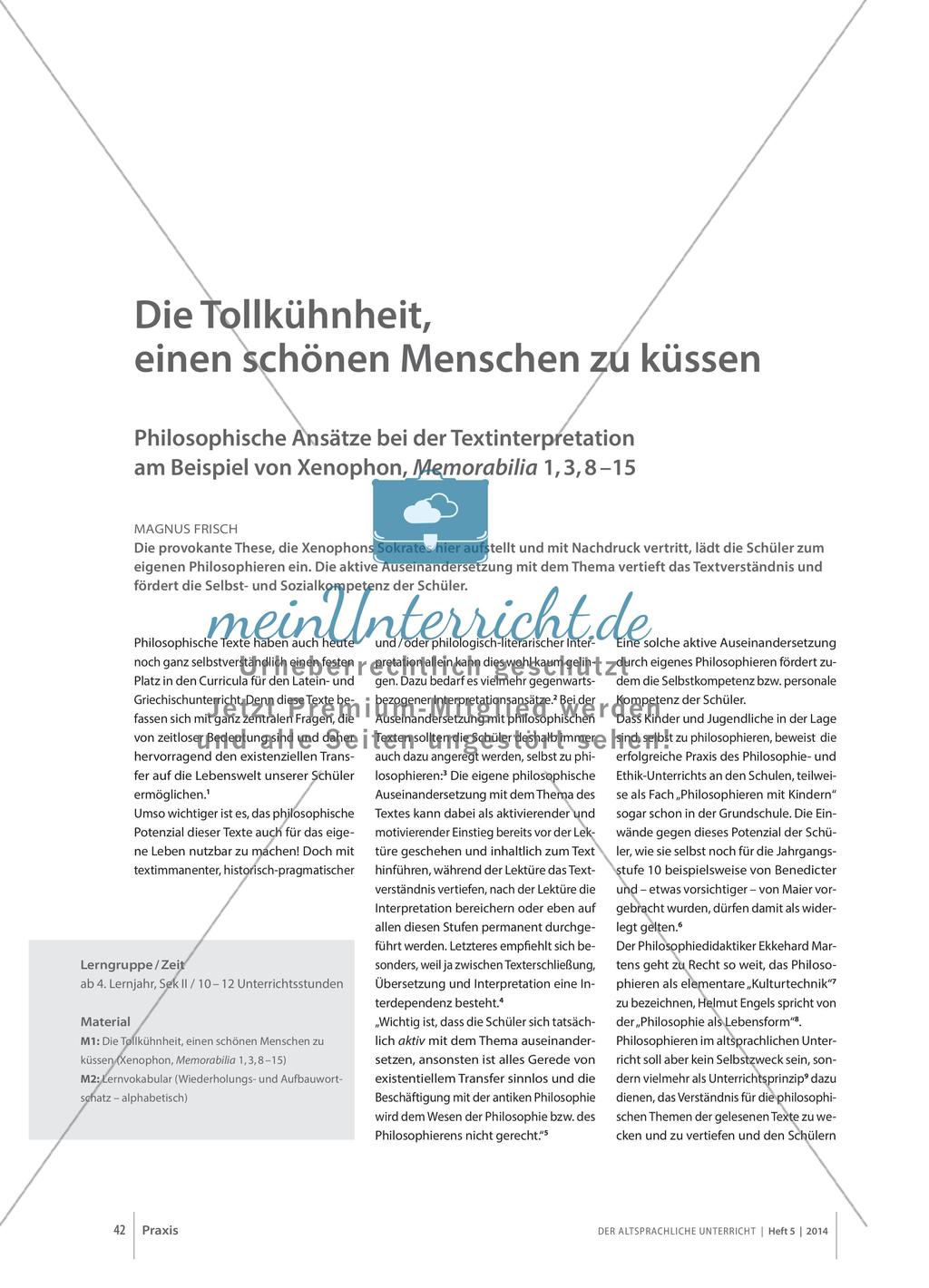 Textinterpretation: Philosophische Ansätze am Beispiel von Xenophon, Memorabilia Preview 1