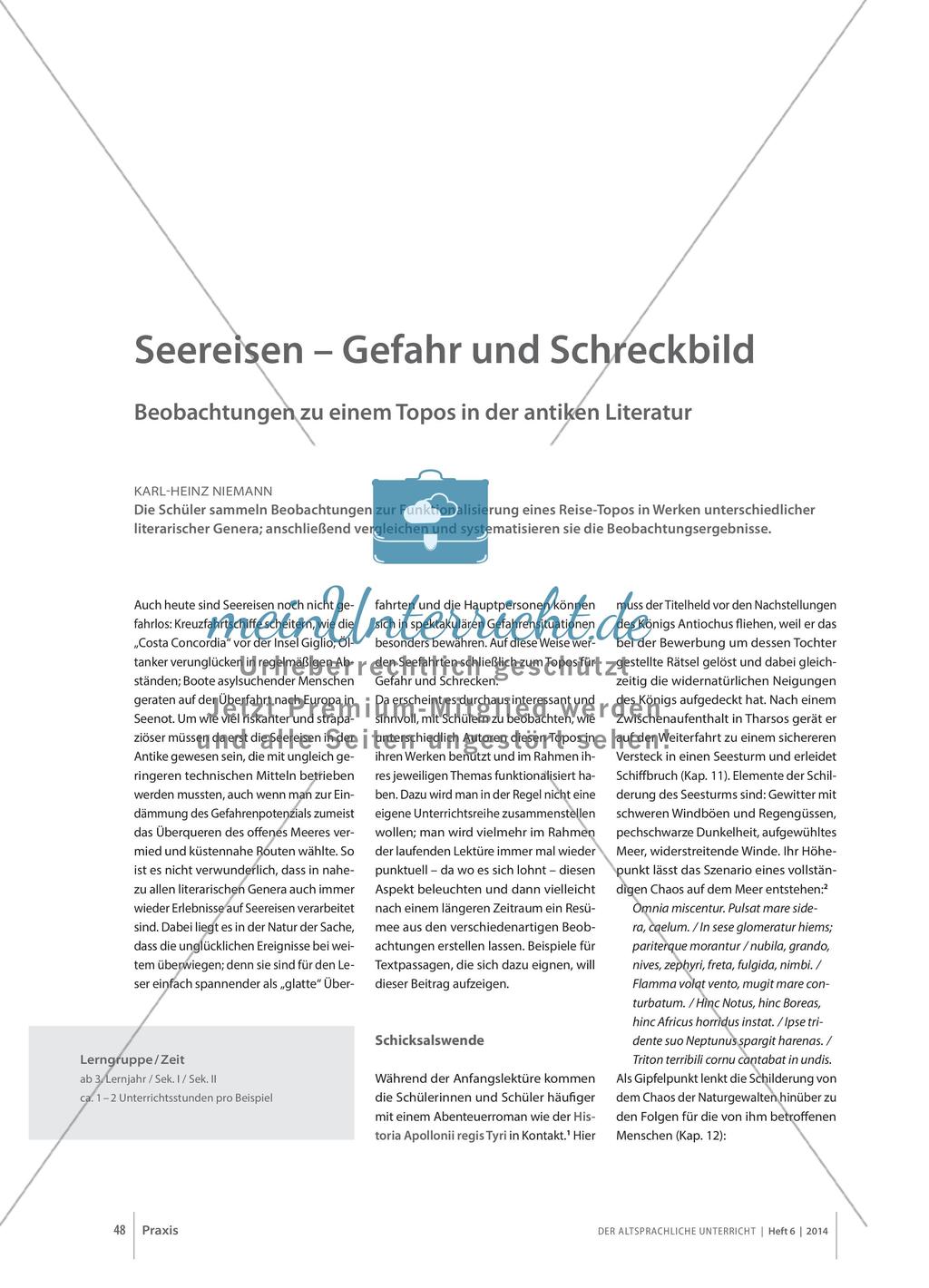 Seereisen – Gefahr und Schreckbild: Beobachtungen zu einem Topos in der antiken Literatur Preview 1