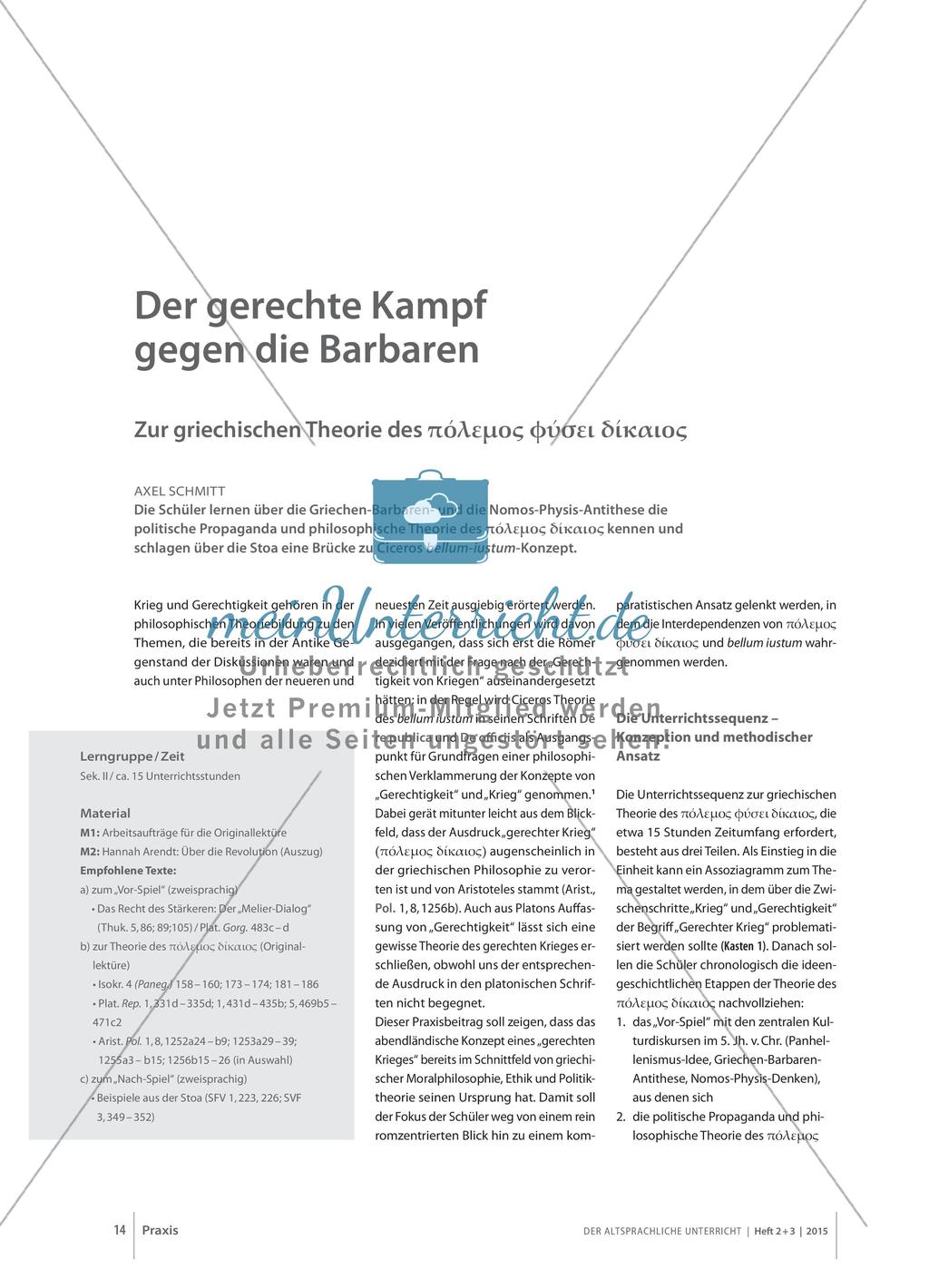 Der gerechte Kampf gegen die Barbaren - Zur griechischen Theorie des πόλεμος φύσει δίκαιος Preview 1