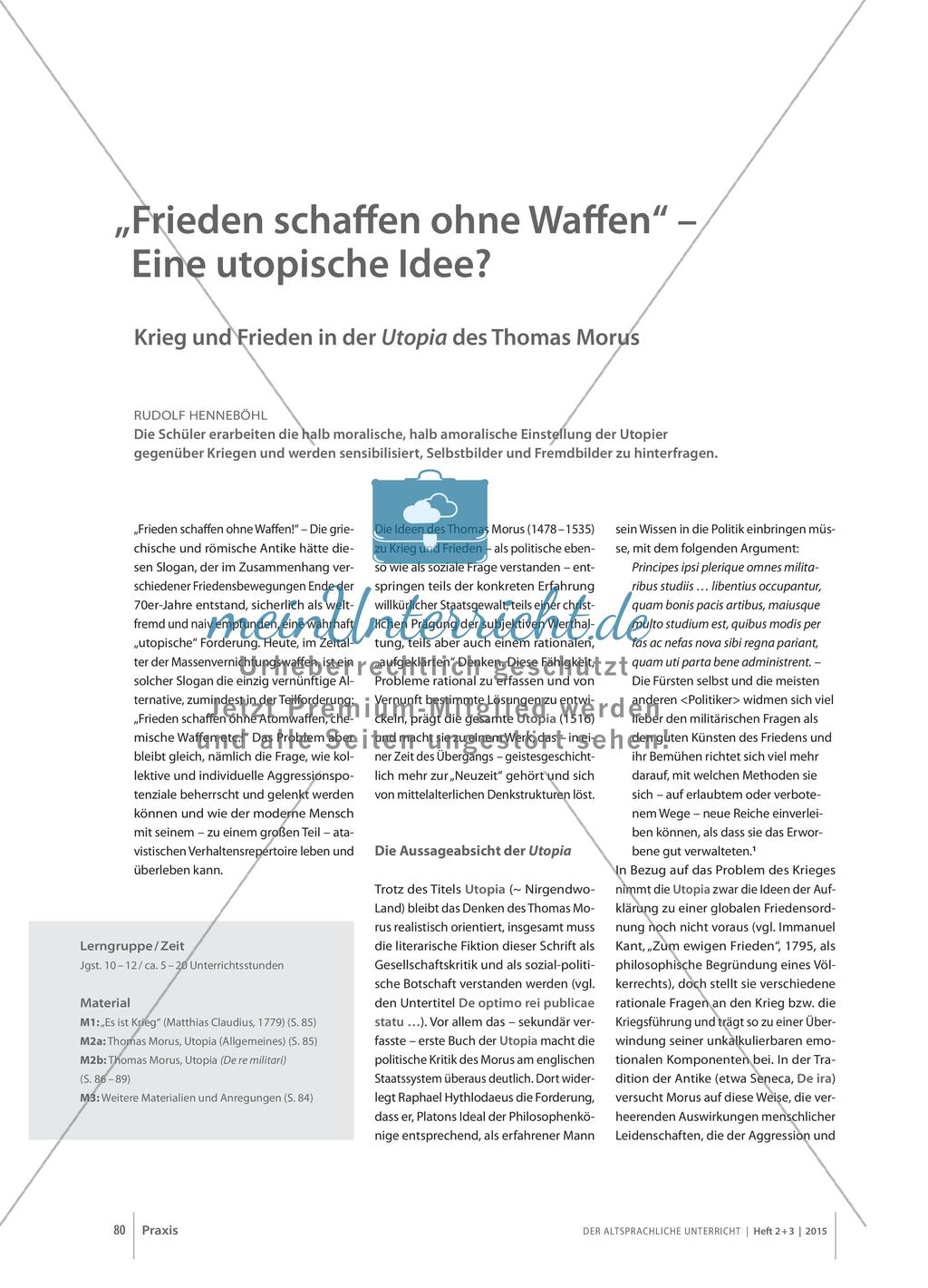 Krieg und Frieden in der Utopia des Thomas Morus Preview 1