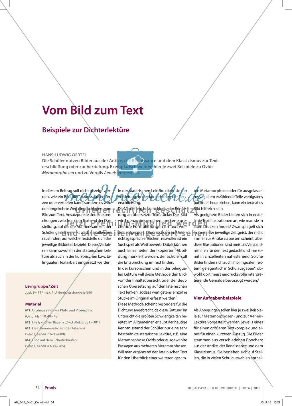Vom Bild zum Text - Beispiele zur Dichterlektüre Preview 1