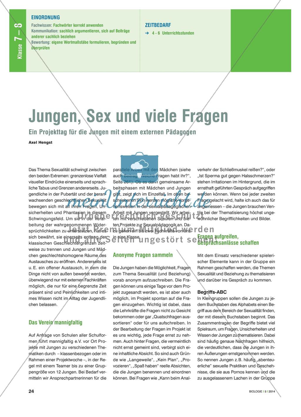 Jungen, Sex und viele Fragen - Ein Projekttag für die Jungen mit einem externen Pädagogen Preview 1
