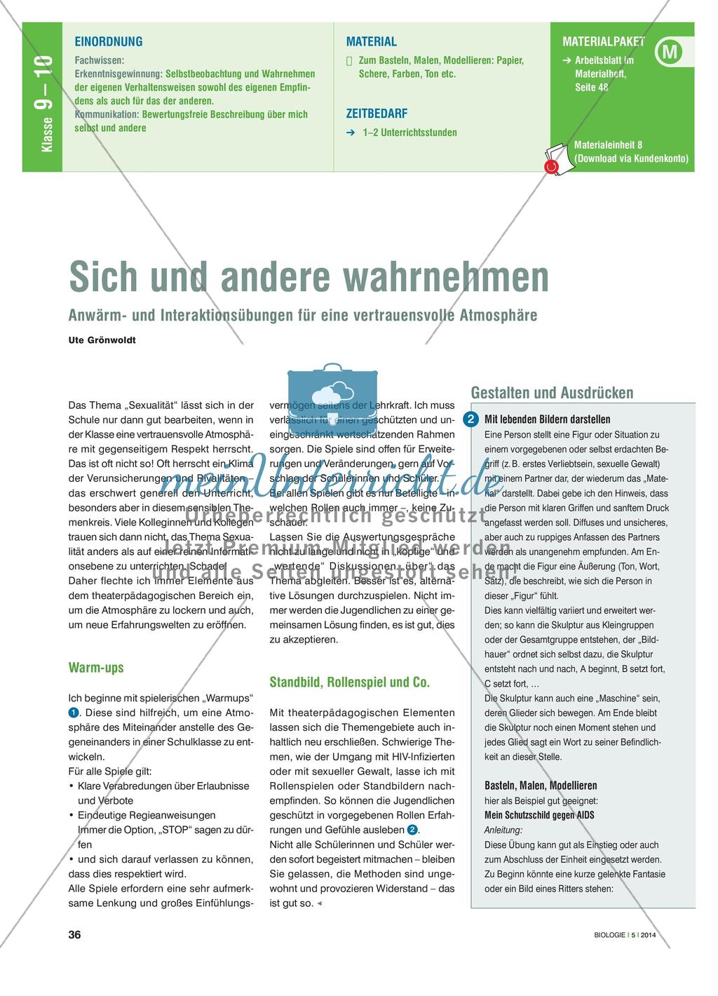 Sich und andere wahrnehmen - Anwärm- und Interaktionsübungen für eine vertrauensvolle Atmosphäre Preview 1