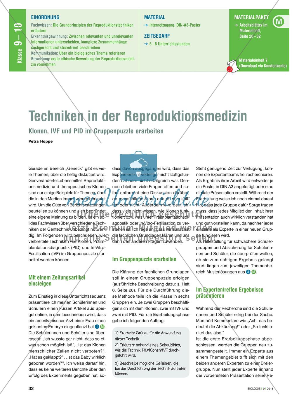 Techniken in der Reproduktionsmedizin - Klonen, IVF und PID im Gruppenpuzzle erarbeiten Preview 1