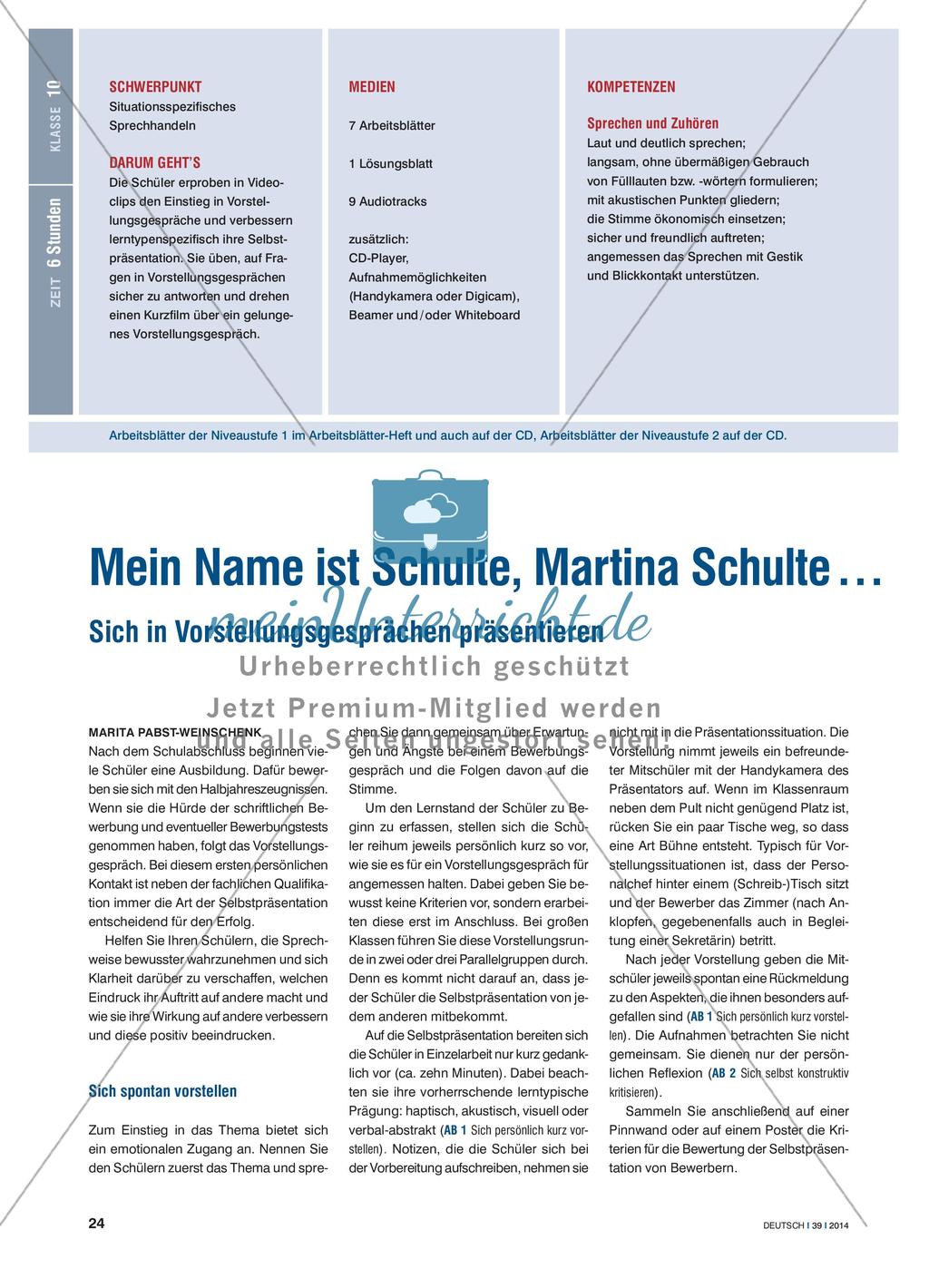 Mein Name ist Schulte, Martina Schulte … - Selbstpräsentation in Vorstellungsgesprächen Preview 1