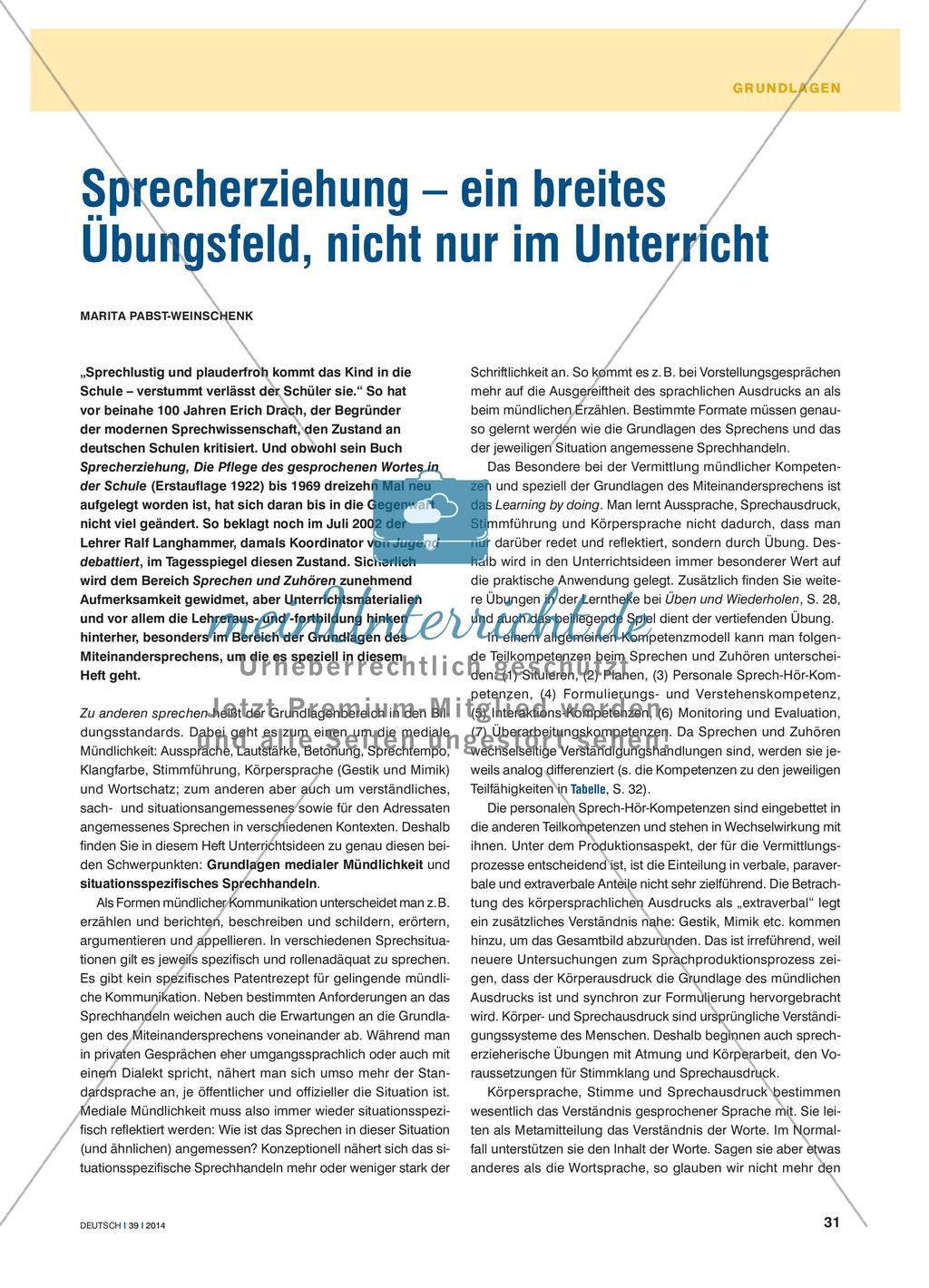 Sprecherziehung – ein breites Übungsfeld, nicht nur im Unterricht Preview 1