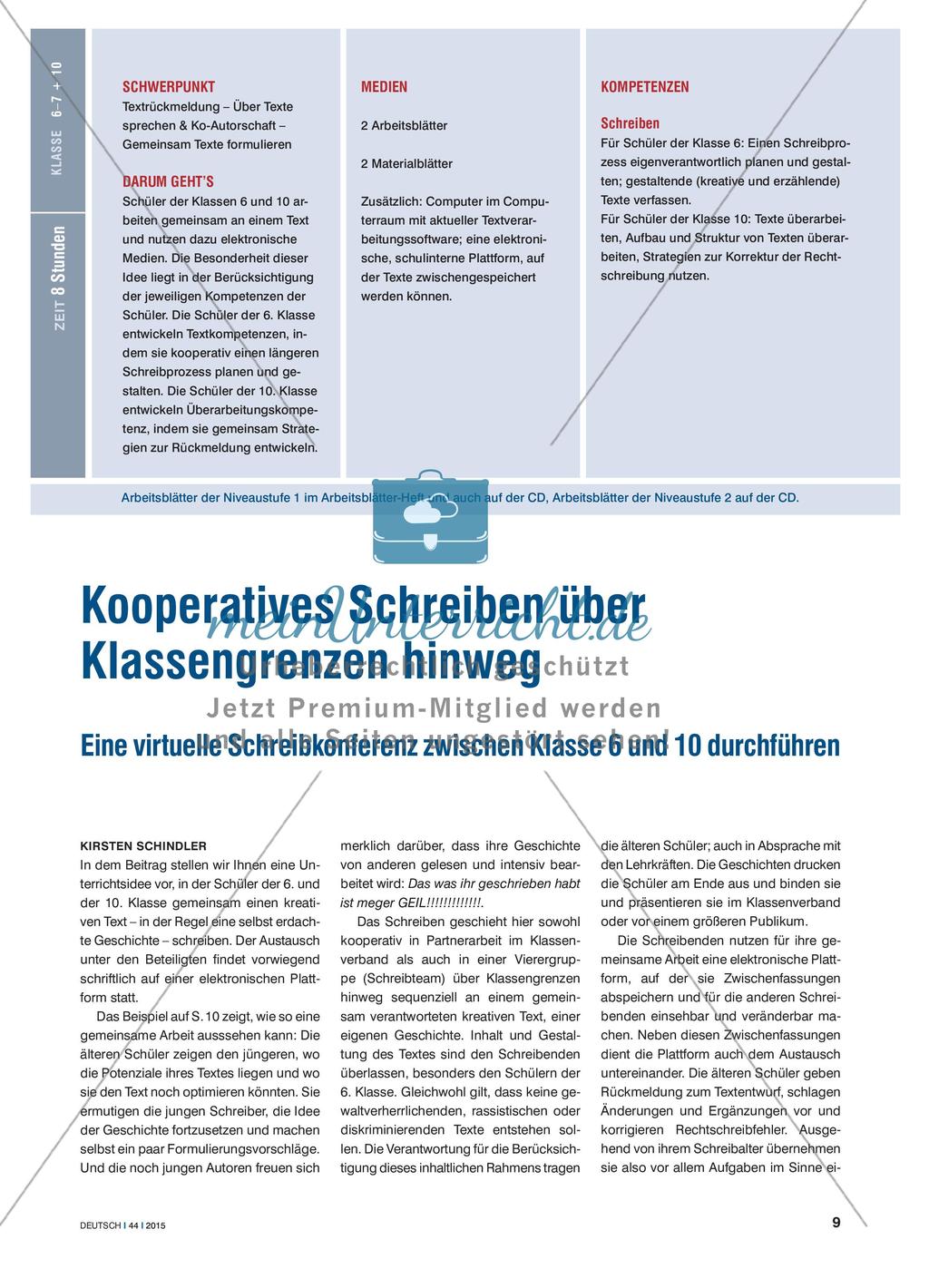 Kooperatives Schreiben über Klassengrenzen hinweg - Eine virtuelle Schreibkonferenz zwischen Klasse 6 und 10 durchführen Preview 1