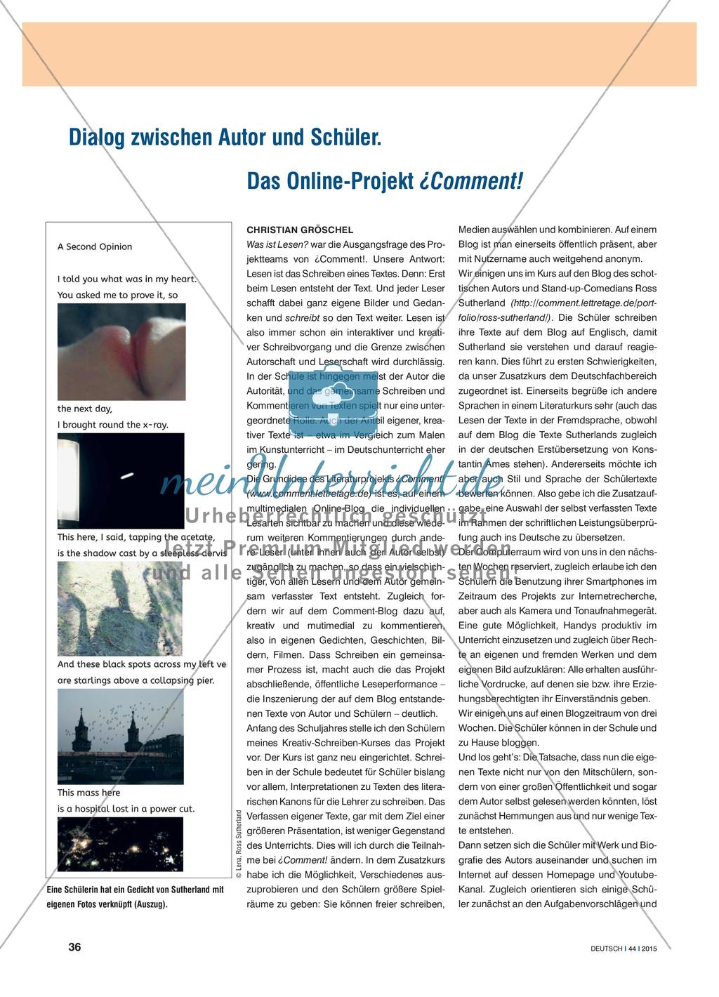 Dialog zwischen Autor und Schüler - Das Online-Projekt ¿Comment! Preview 1