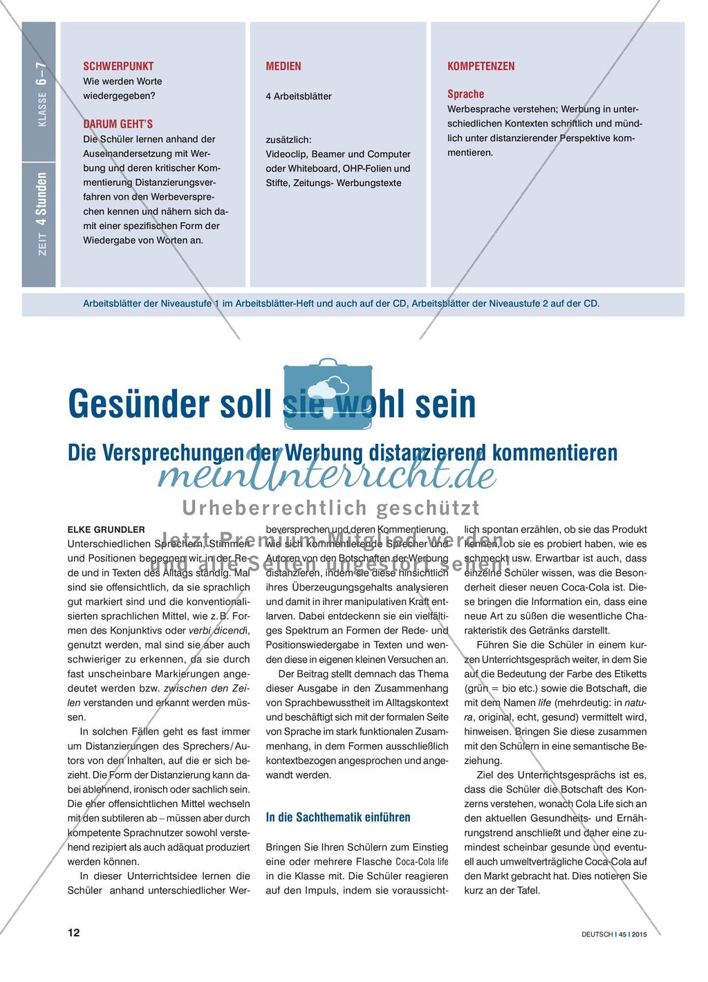 Gesünder soll sie wohl sein - Die Versprechungen der Werbung distanzierend kommentieren Preview 1