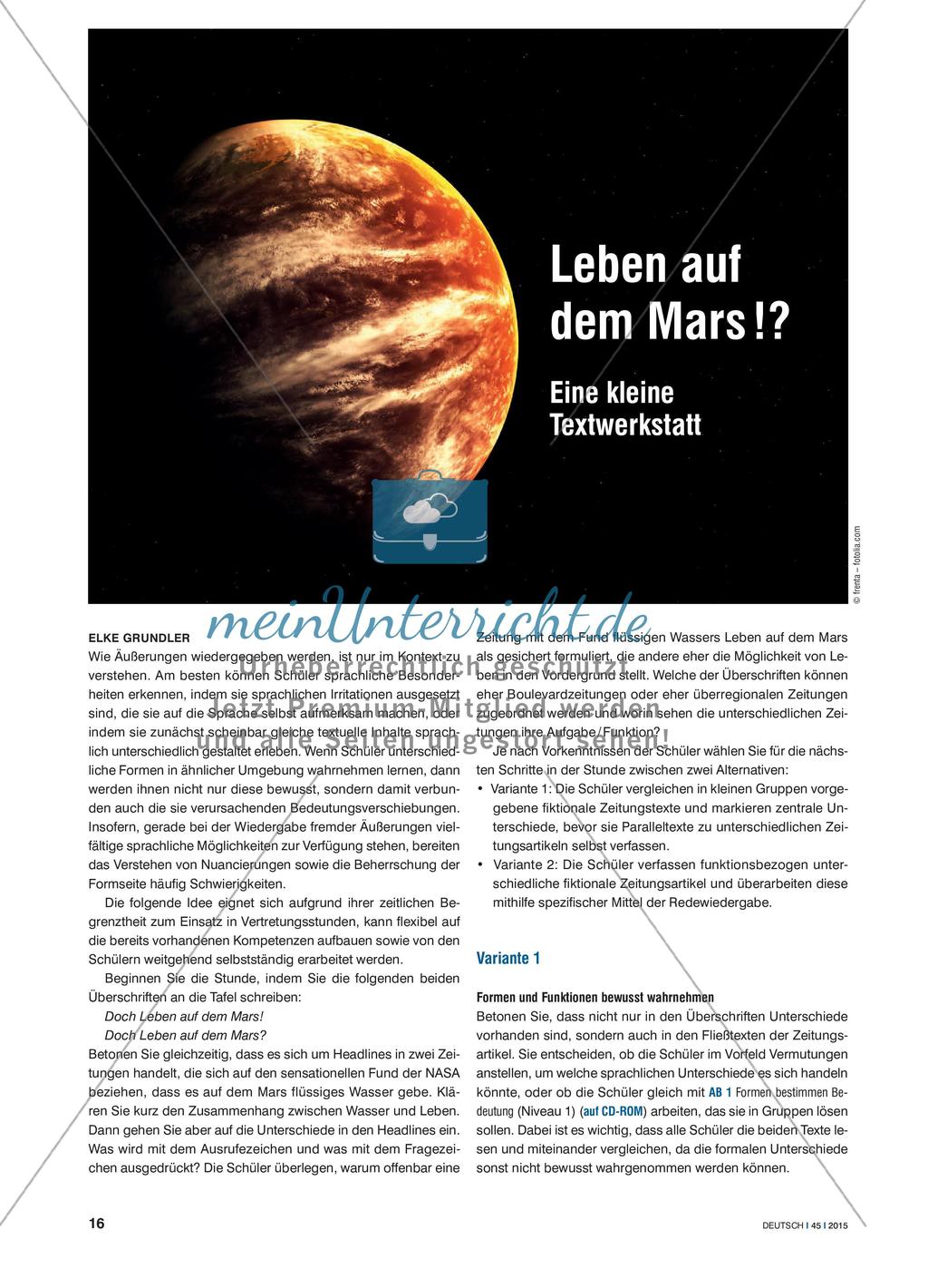 Leben auf dem Mars !? - Eine kleine Textwerkstatt Preview 1