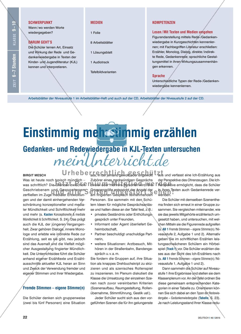 Einstimmig mehrstimmig erzählen - Gedanken- und Redewiedergabe in KJL-Texten untersuchen Preview 1