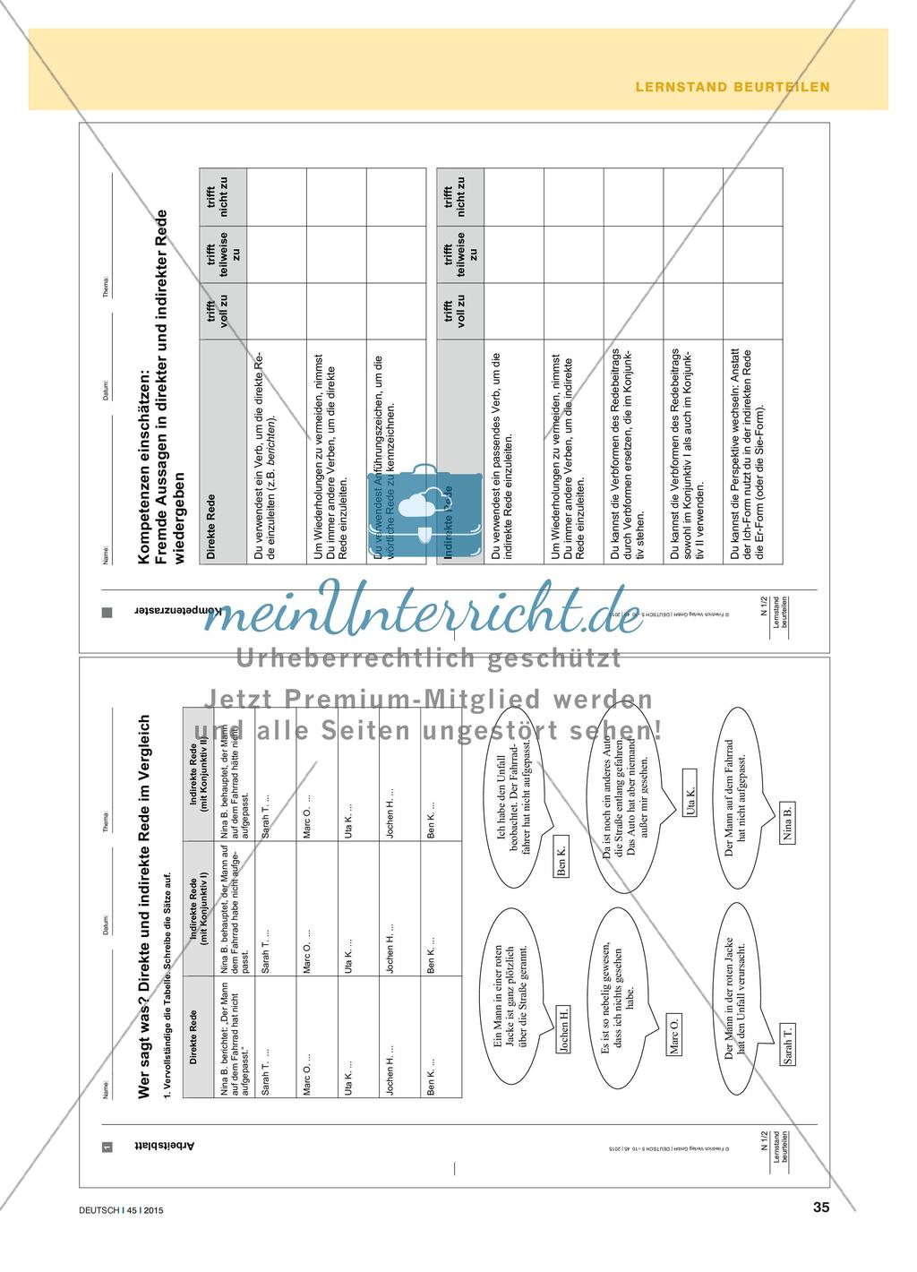 „Sag es direkt oder indirekt!“ - Schüler formen direkte in indirekte Rede um Preview 2