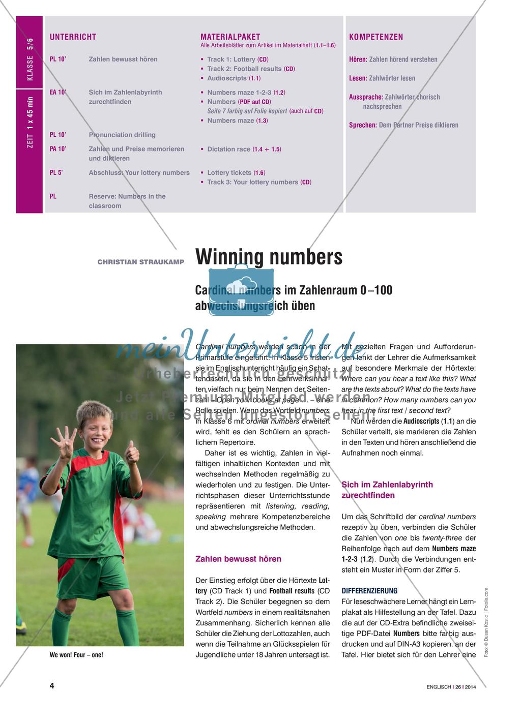 Winning numbers - Cardinal numbers im Zahlenraum 0 –100 abwechslungsreich üben Preview 1