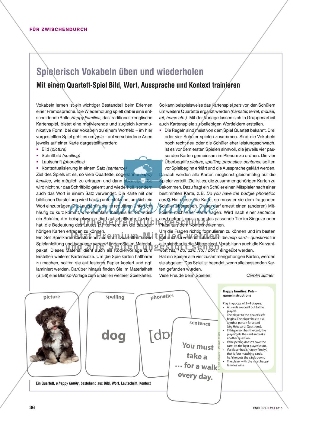 Spielerisch Vokabeln üben und wiederholen - Mit einem Quartett-Spiel Bild, Wort, Aussprache und Kontext trainieren Preview 1