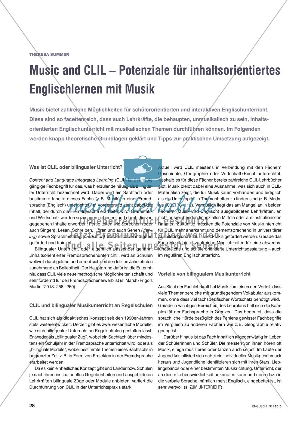 Music and CLIL – Potenziale für inhaltsorientiertes Englischlernen mit Musik Preview 1