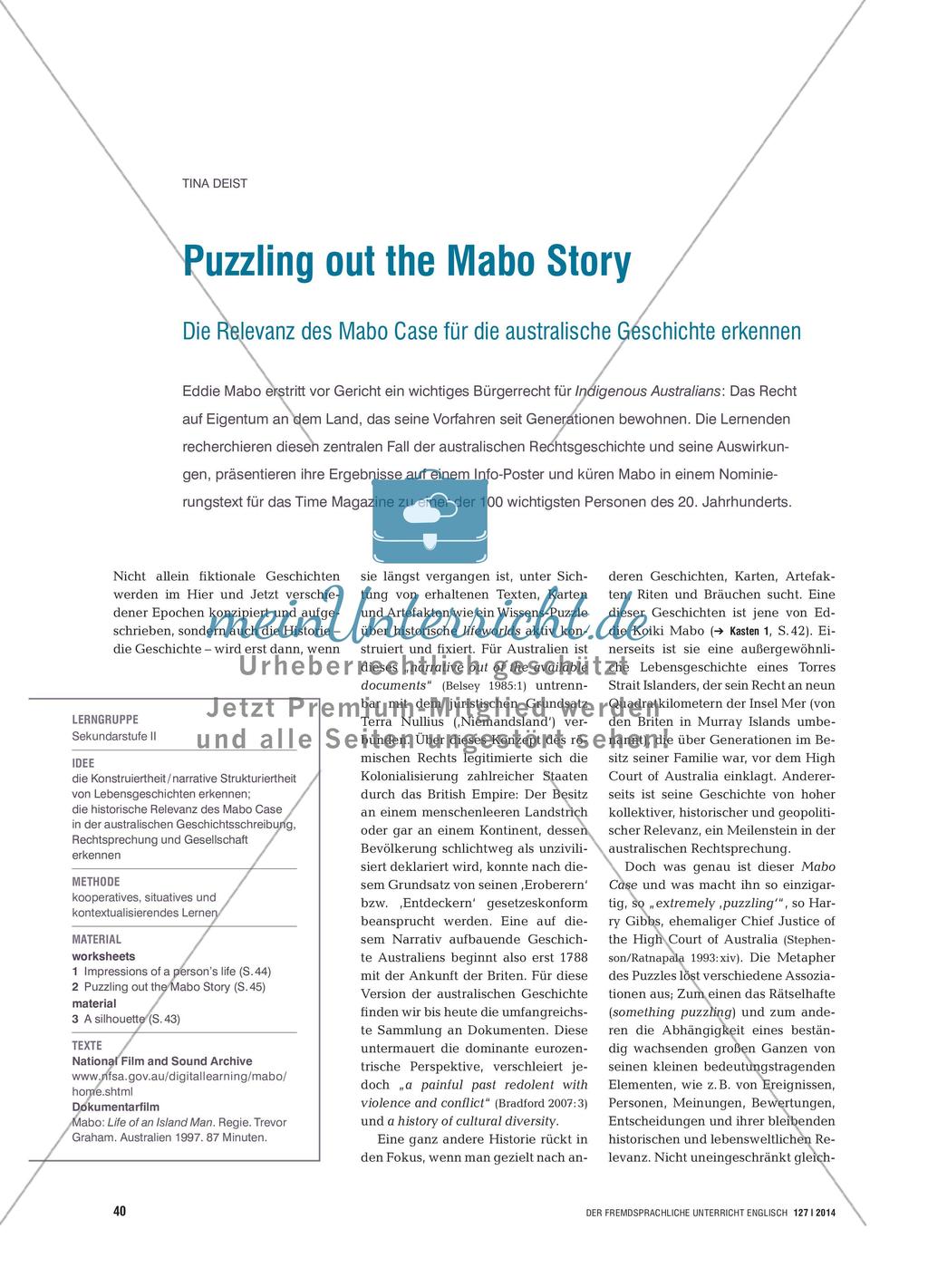 Puzzling out the Mabo Story - Die Relevanz des Mabo Case für die australische Geschichte erkennen Preview 1