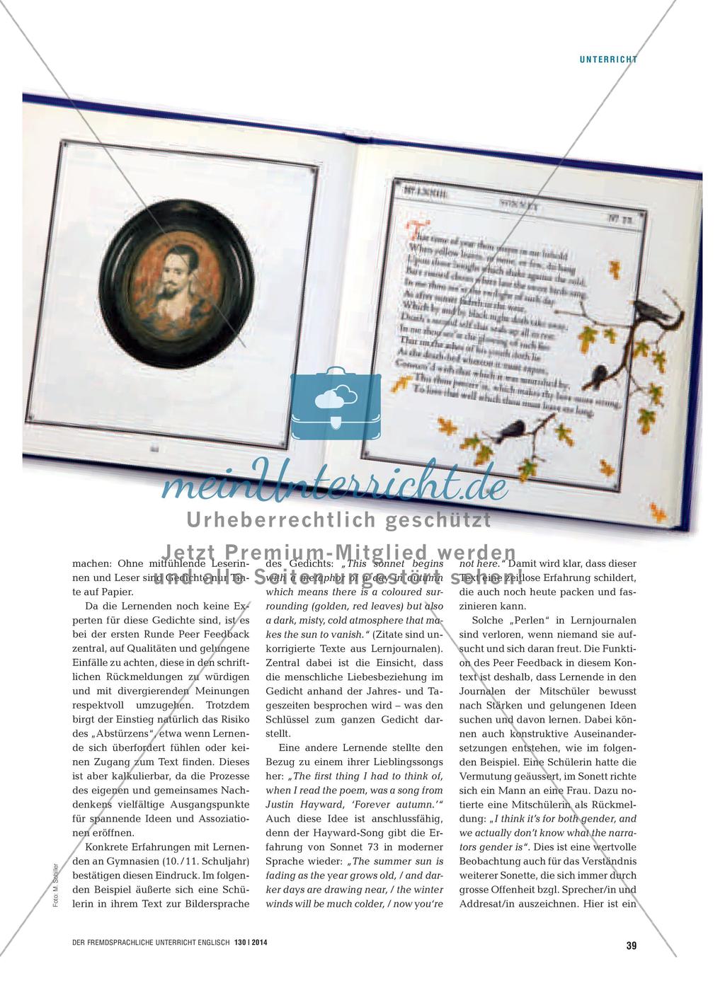 Shakespeares Sonette entdecken und verstehen - Lernjournale als Grundlage von Peer Feedback in der Oberstufe Preview 2
