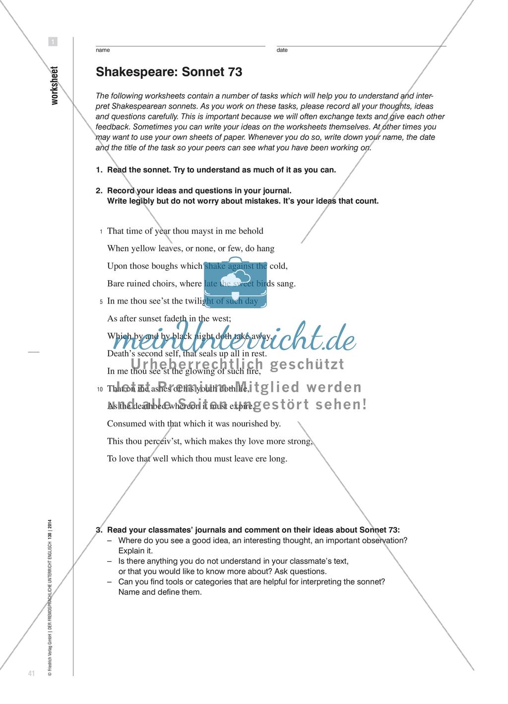 Shakespeares Sonette entdecken und verstehen - Lernjournale als Grundlage von Peer Feedback in der Oberstufe Preview 4