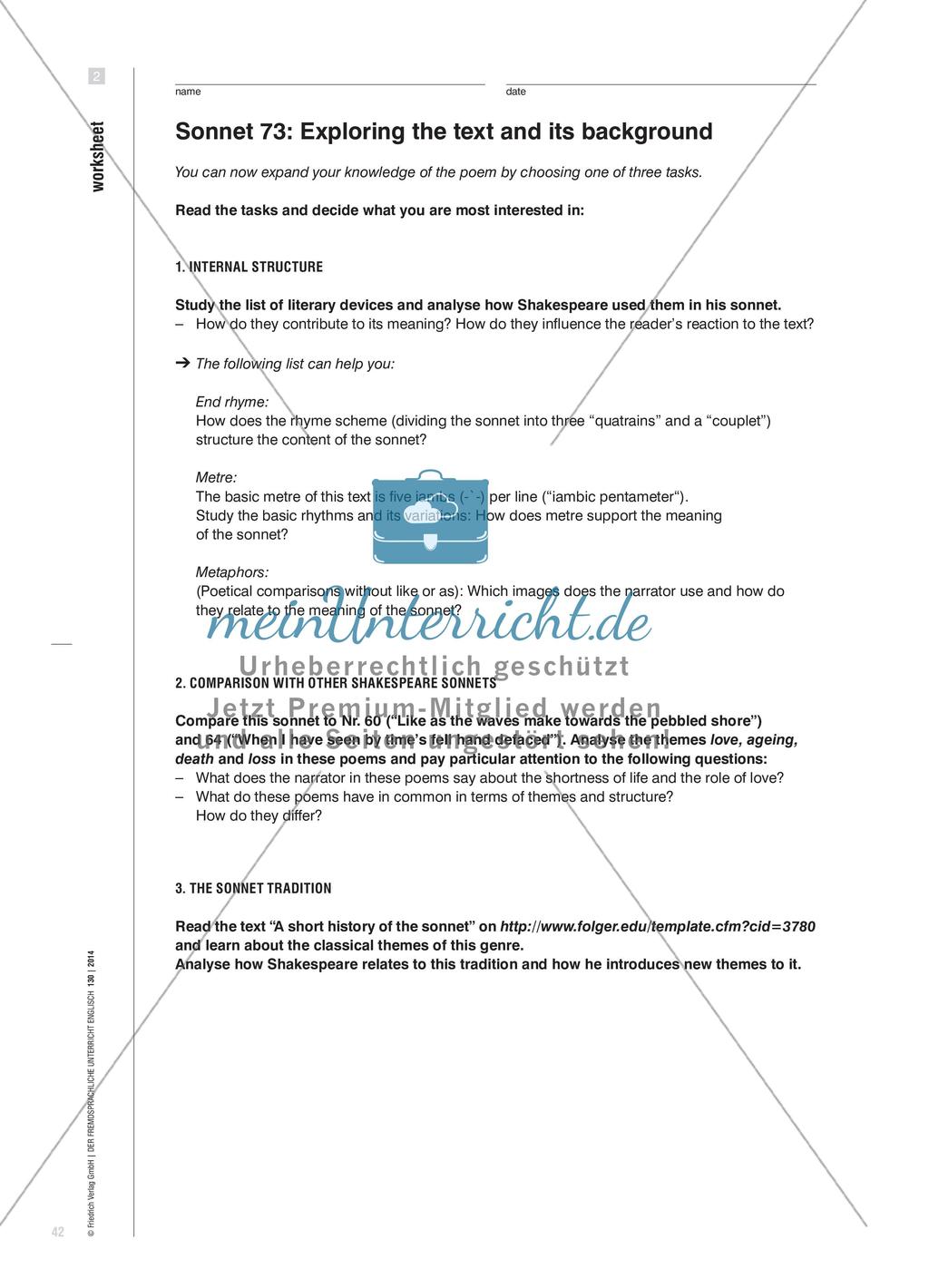 Shakespeares Sonette entdecken und verstehen - Lernjournale als Grundlage von Peer Feedback in der Oberstufe Preview 5