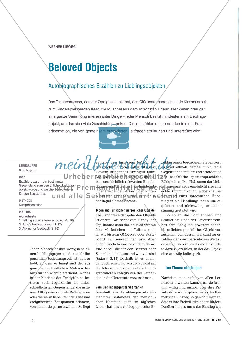 Beloved Objects - Autobiographisches Erzählen zu Lieblingsobjekten Preview 1