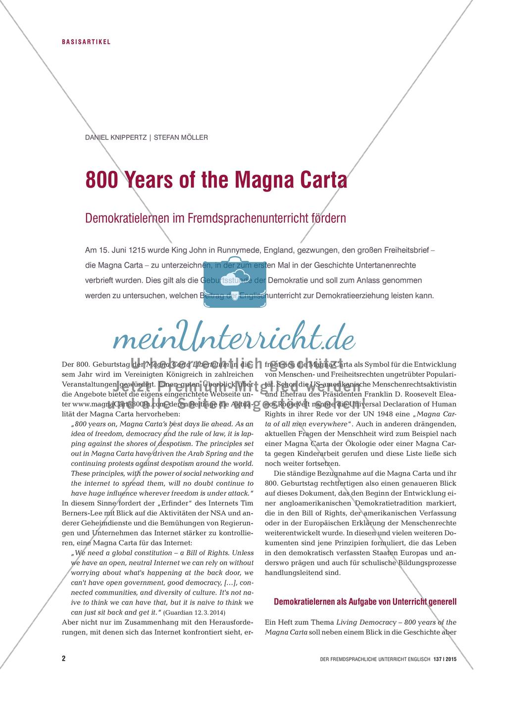 800 Years of the Magna Carta - Demokratielernen im Fremdsprachenunterricht fördern Preview 1
