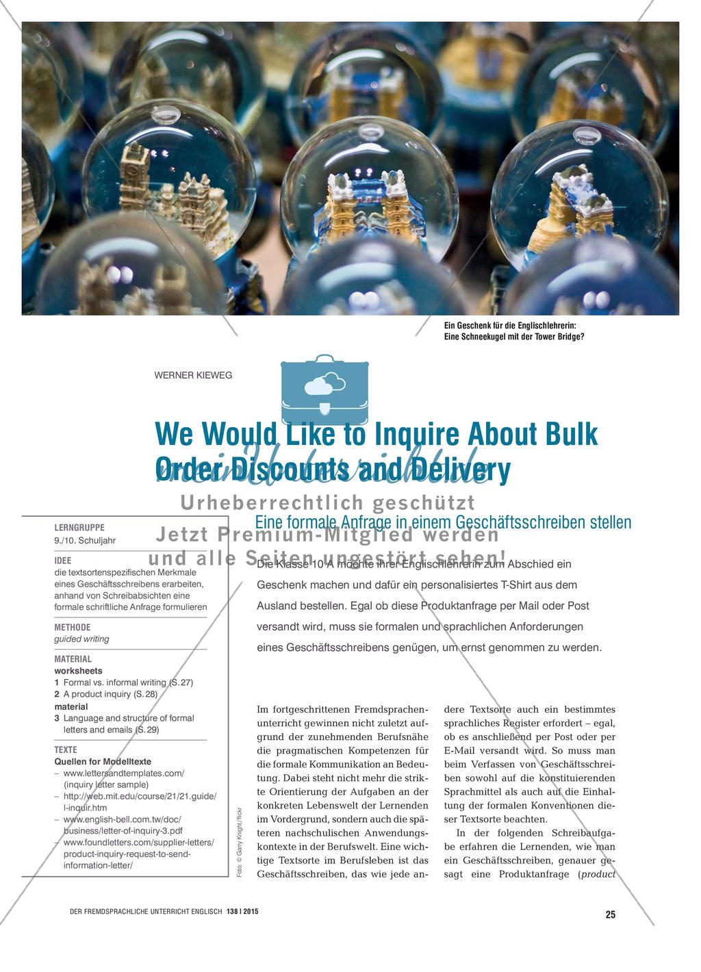 We Would Like to Inquire About Bulk Order Discounts and Delivery - Eine formale Anfrage in einem Geschäftsschreiben stellen Preview 1