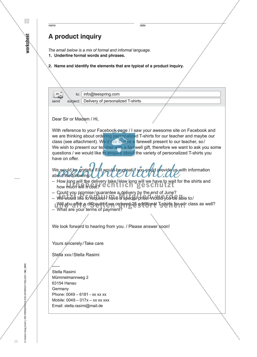 We Would Like to Inquire About Bulk Order Discounts and Delivery - Eine formale Anfrage in einem Geschäftsschreiben stellen Preview 4