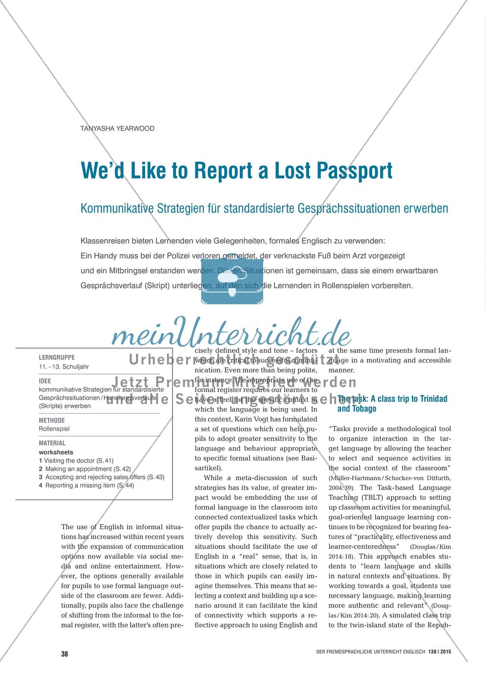 We’d Like to Report a Lost Passport - Kommunikative Strategien für standardisierte Gesprächssituationen erwerben Preview 1
