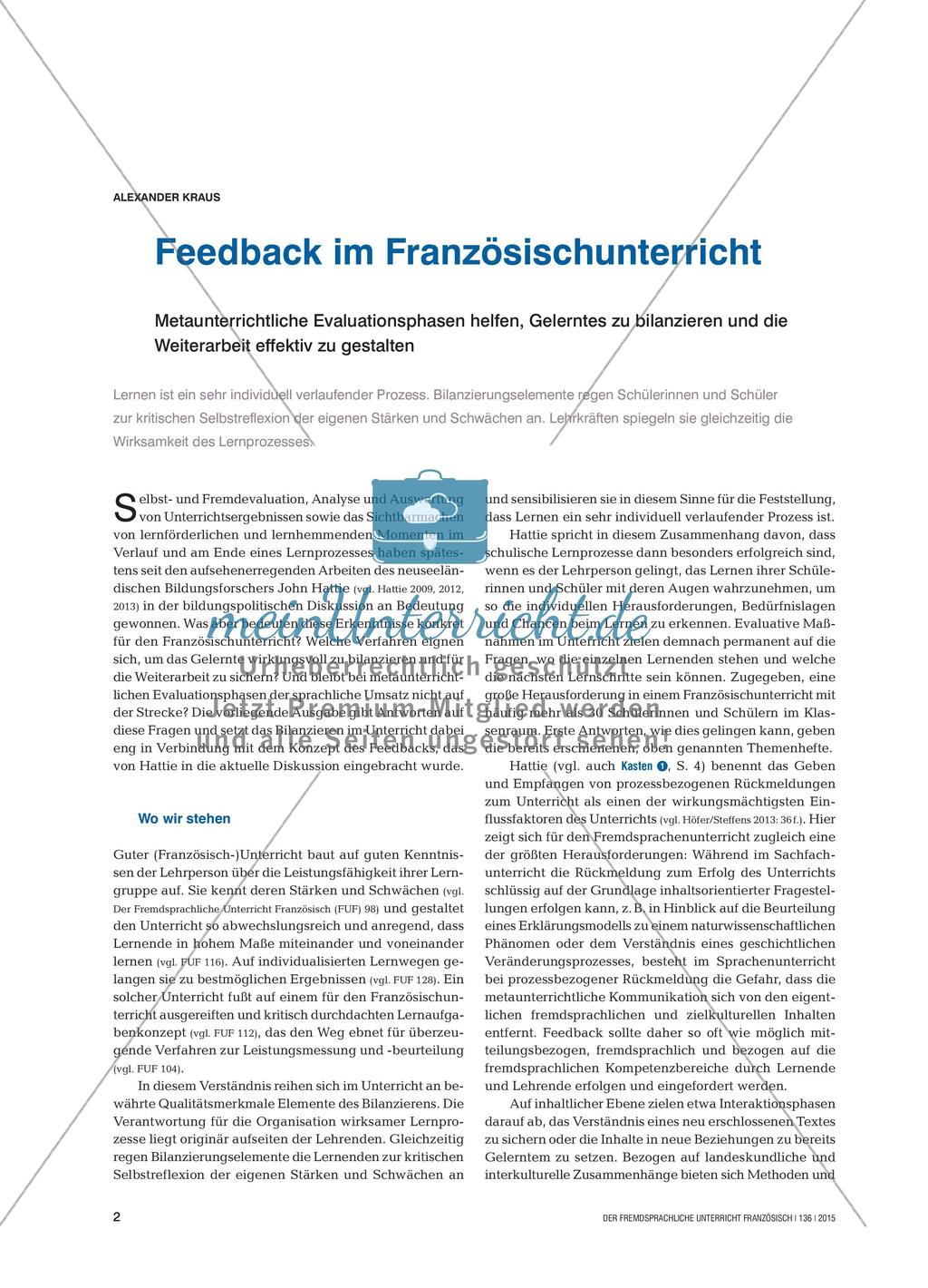 Feedback im Französischunterricht Preview 1