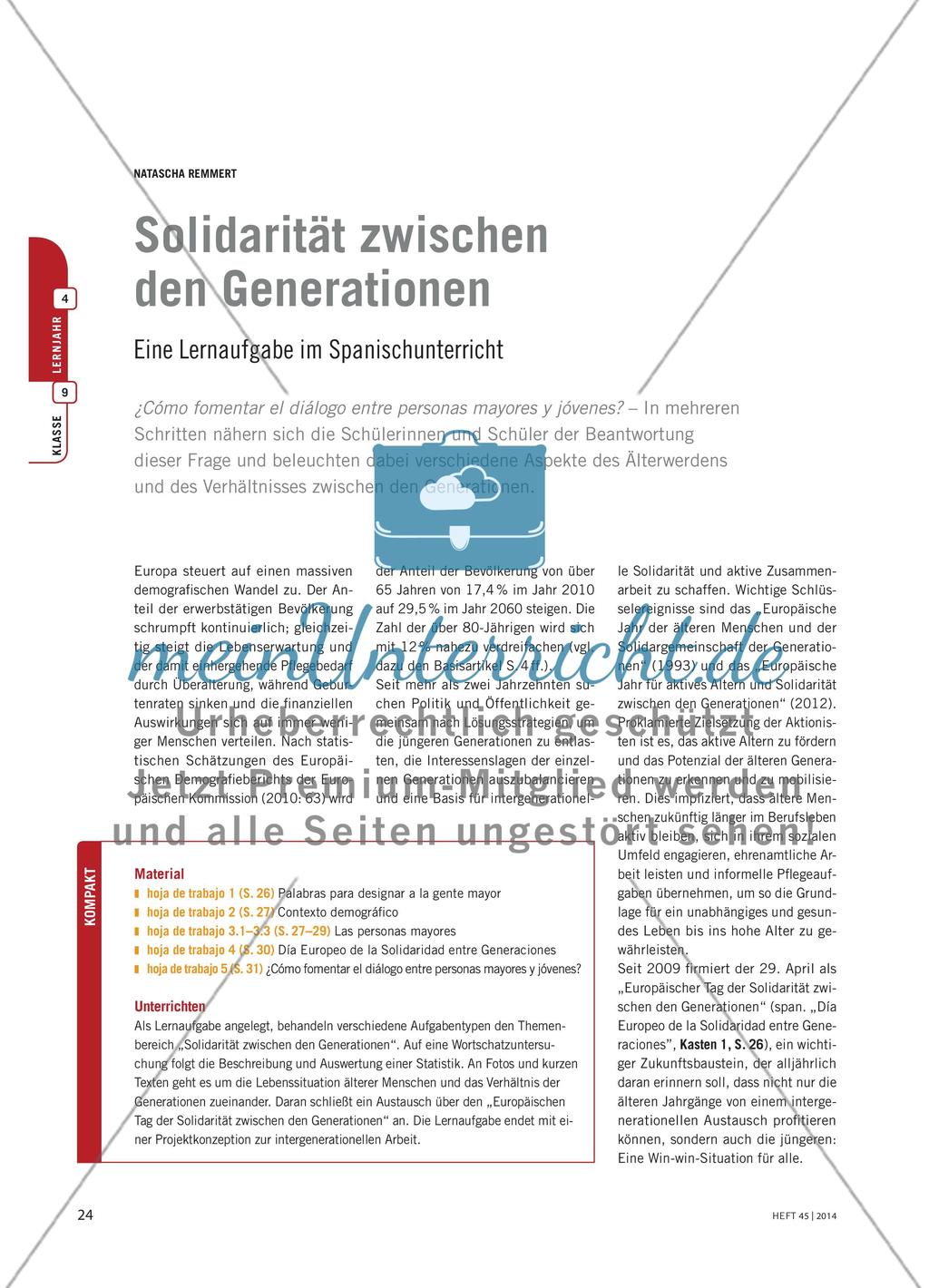 Solidarität zwischen den Generationen - Eine Lernaufgabe im Spanischunterricht Preview 1