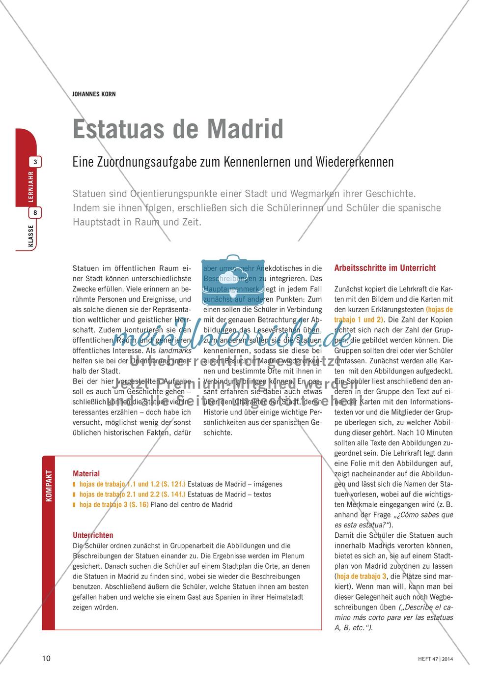 Estatuas de Madrid - Eine Zuordnungsaufgabe zum Kennenlernen und Wiedererkennen Preview 1