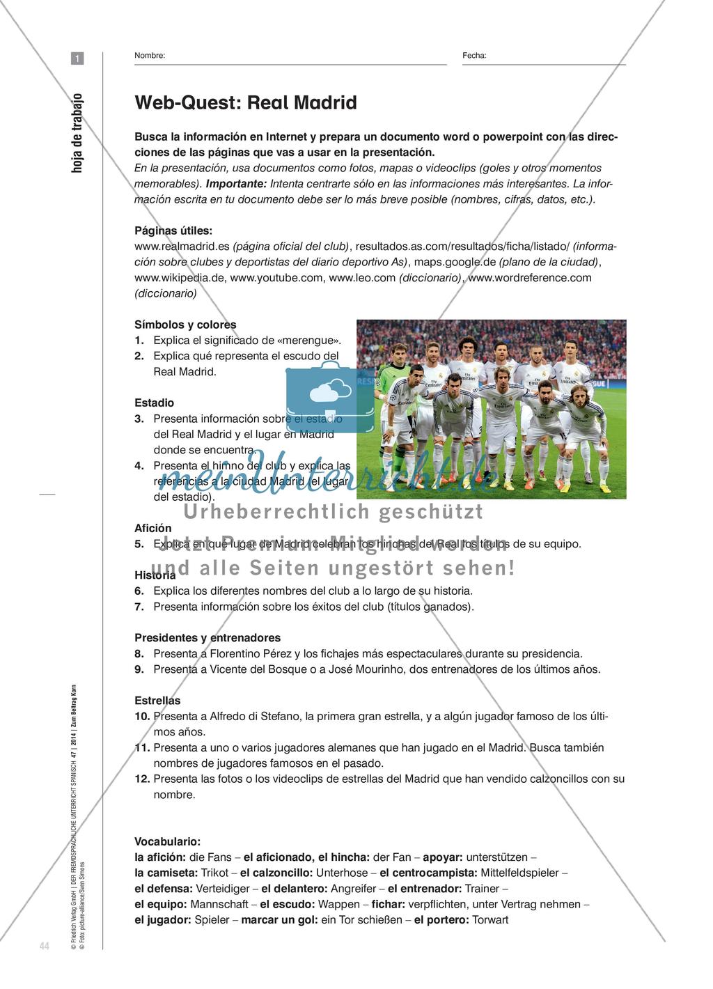 Una ciudad, dos grandes equipos - Ein Webquest zu Real Madrid und Atlético Madrid Preview 5