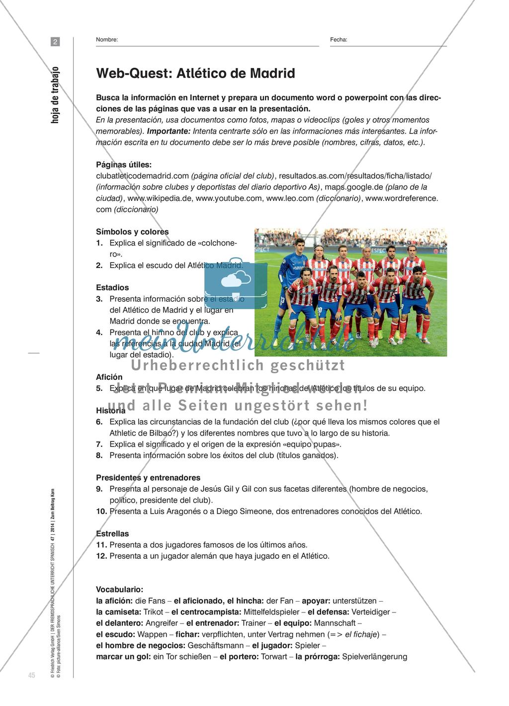 Una ciudad, dos grandes equipos - Ein Webquest zu Real Madrid und Atlético Madrid Preview 6