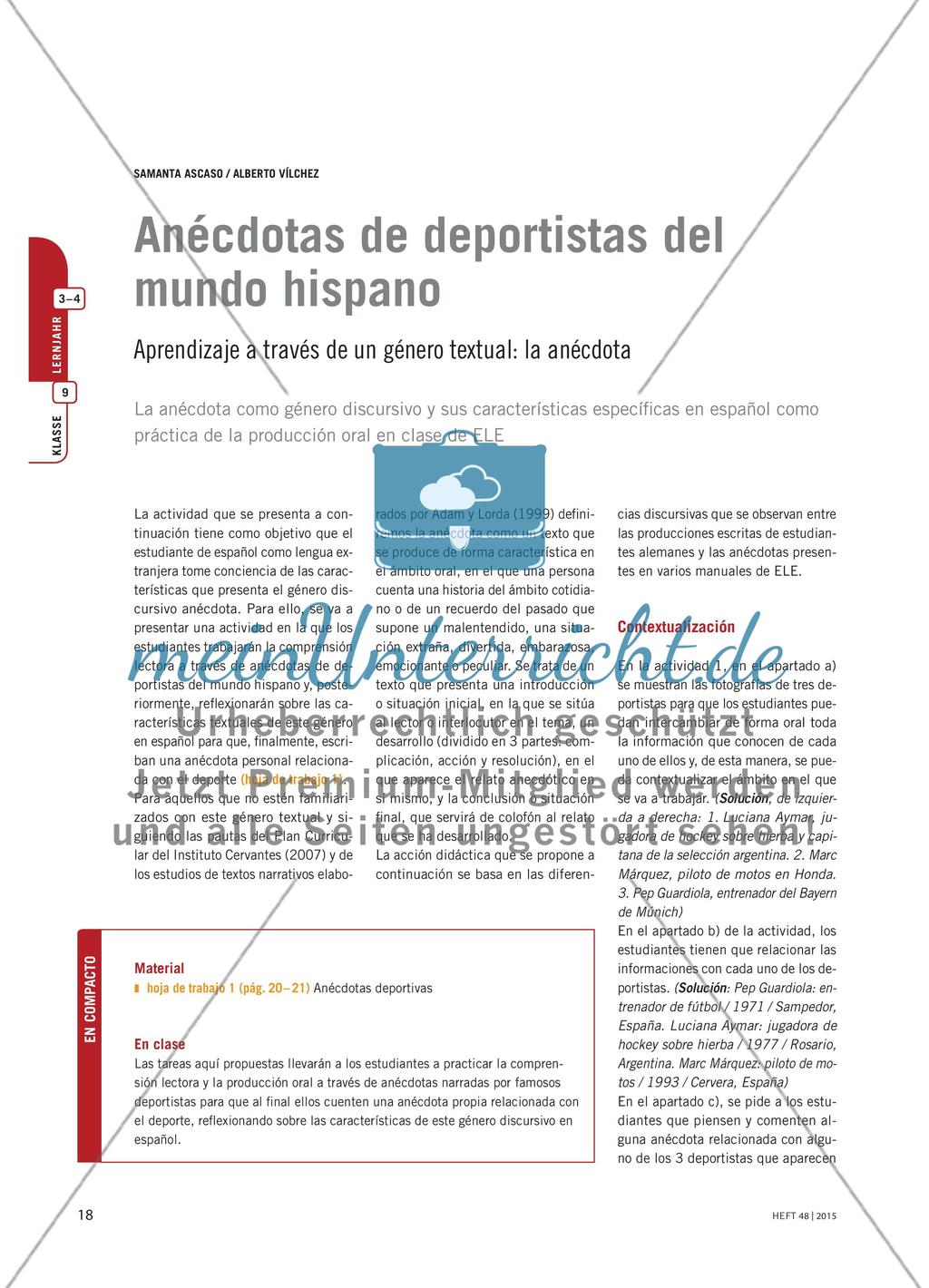 Anécdotas de deportistas del mundo hispano - Aprendizaje a través de un género textual: la anécdota Preview 1