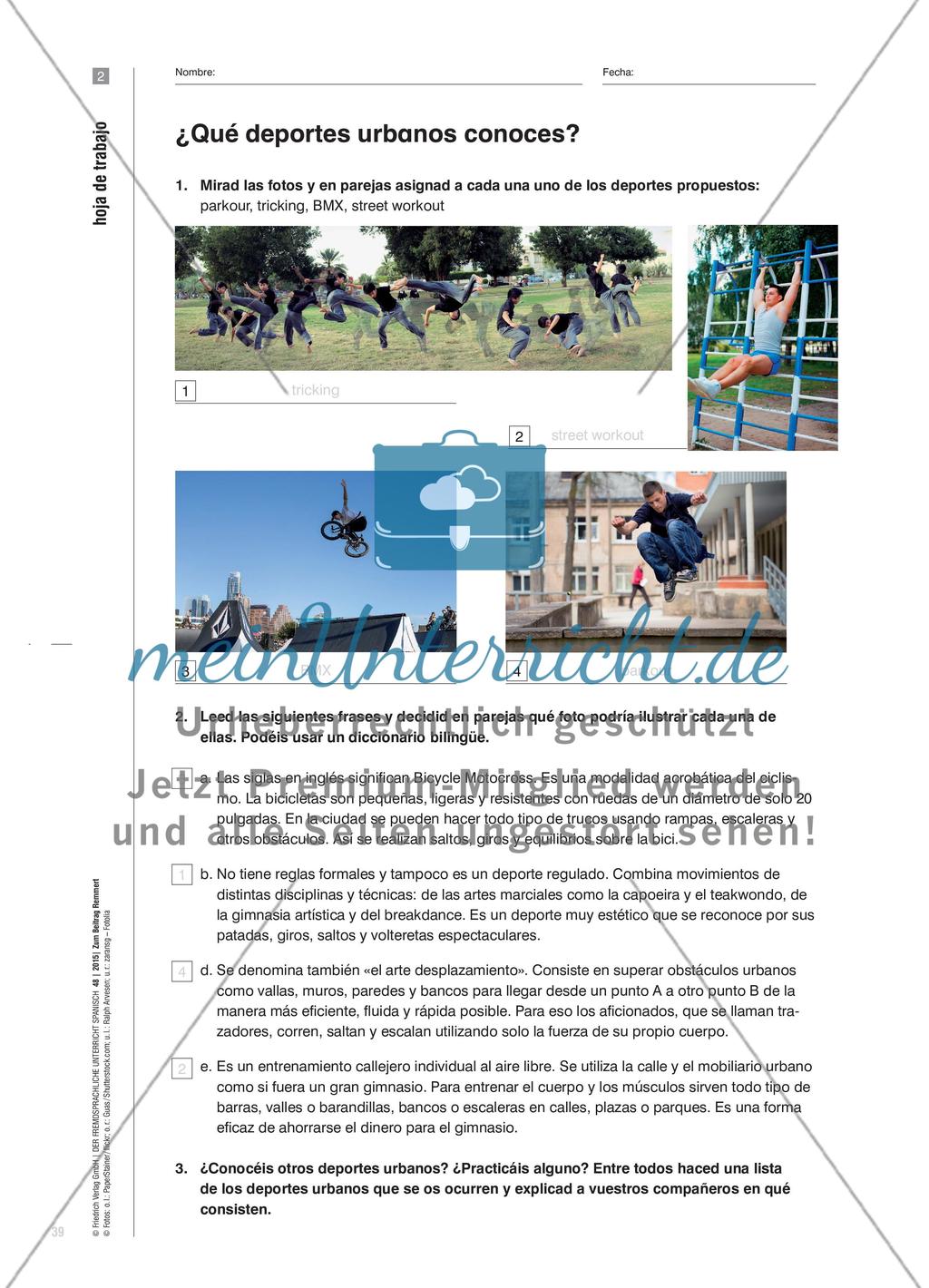 Jóvenes y deportes urbanos - Eine Lernaufgabe im Spanischunterricht Preview 4