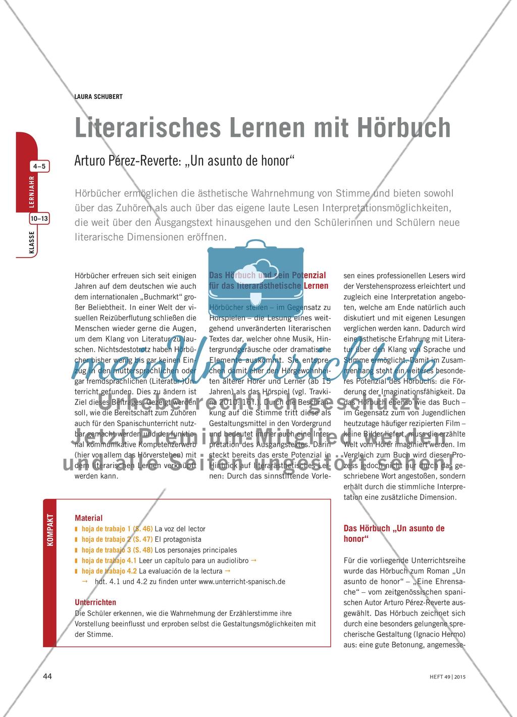 Literarisches Lernen mit Hörbuch - Arturo Pérez-Reverte: „Un asunto de honor“ Preview 1