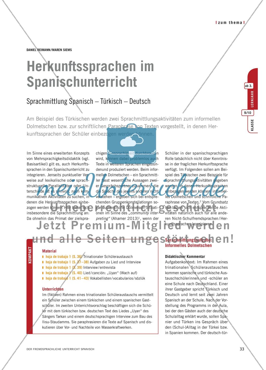 Herkunftssprachen im Spanischunterricht: Sprachmittlung Spanisch – Türkisch – Deutsch Preview 1