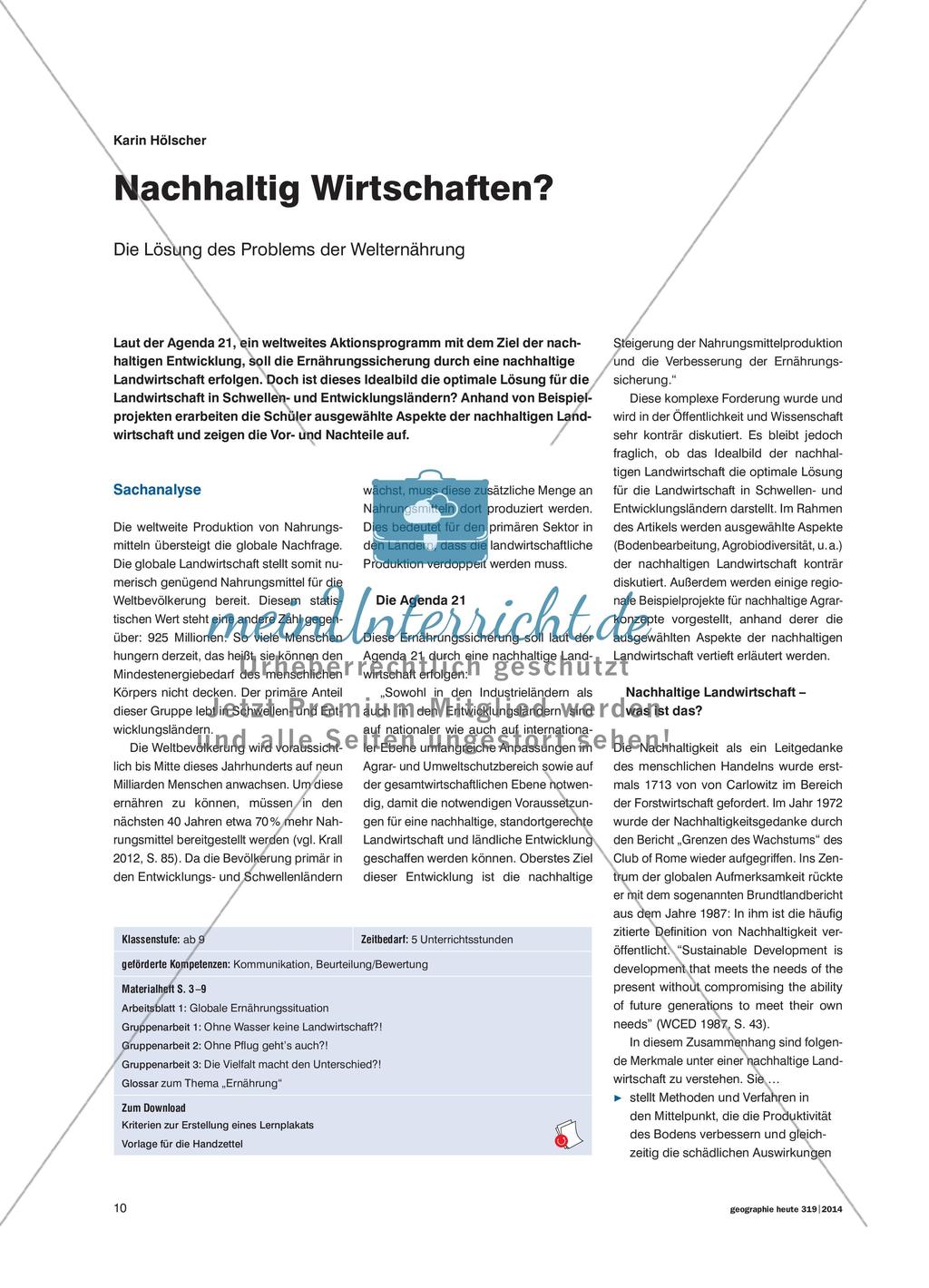 Nachhaltig Wirtschaften? - Die Lösung des Problems der Welternährung Preview 1