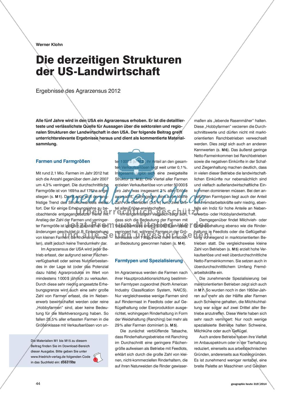 Die derzeitigen Strukturen der US-Landwirtschaft - Ergebnisse des Agrarzensus 2012 Preview 1
